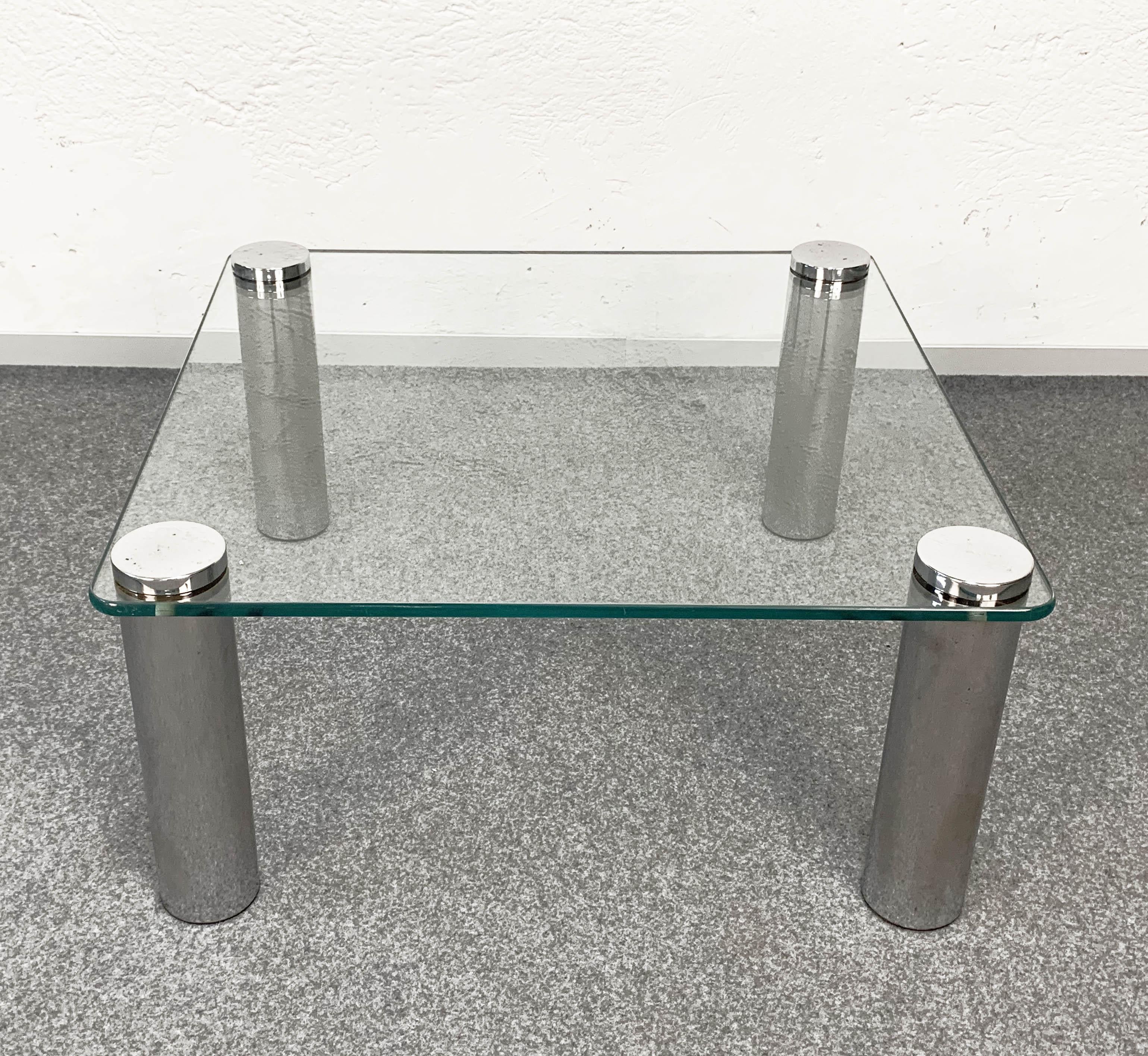 Italian Square Glass and Chrome Coffee Table by Zanuso for Zanotta, Italy, 1960s For Sale