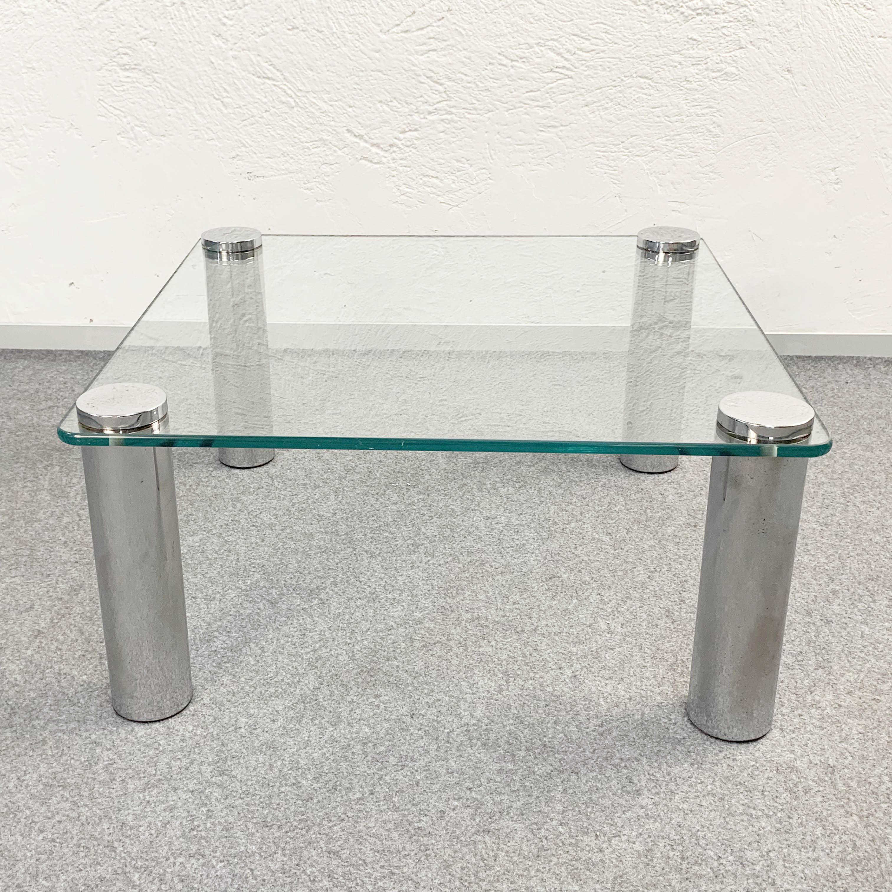Square Glass and Chrome Coffee Table by Zanuso for Zanotta, Italy, 1960s In Fair Condition For Sale In Roma, IT