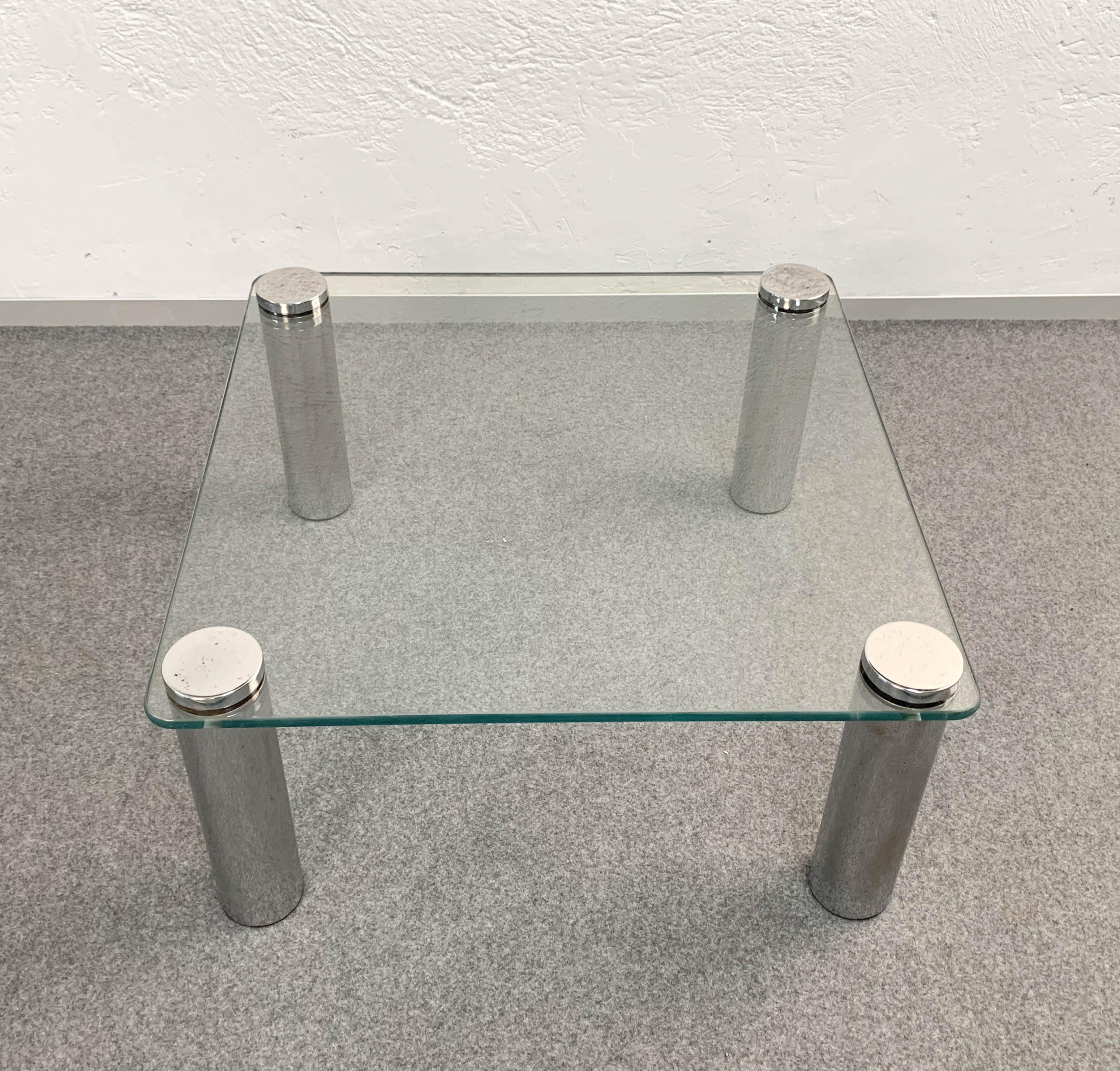 Mid-20th Century Square Glass and Chrome Coffee Table by Zanuso for Zanotta, Italy, 1960s For Sale