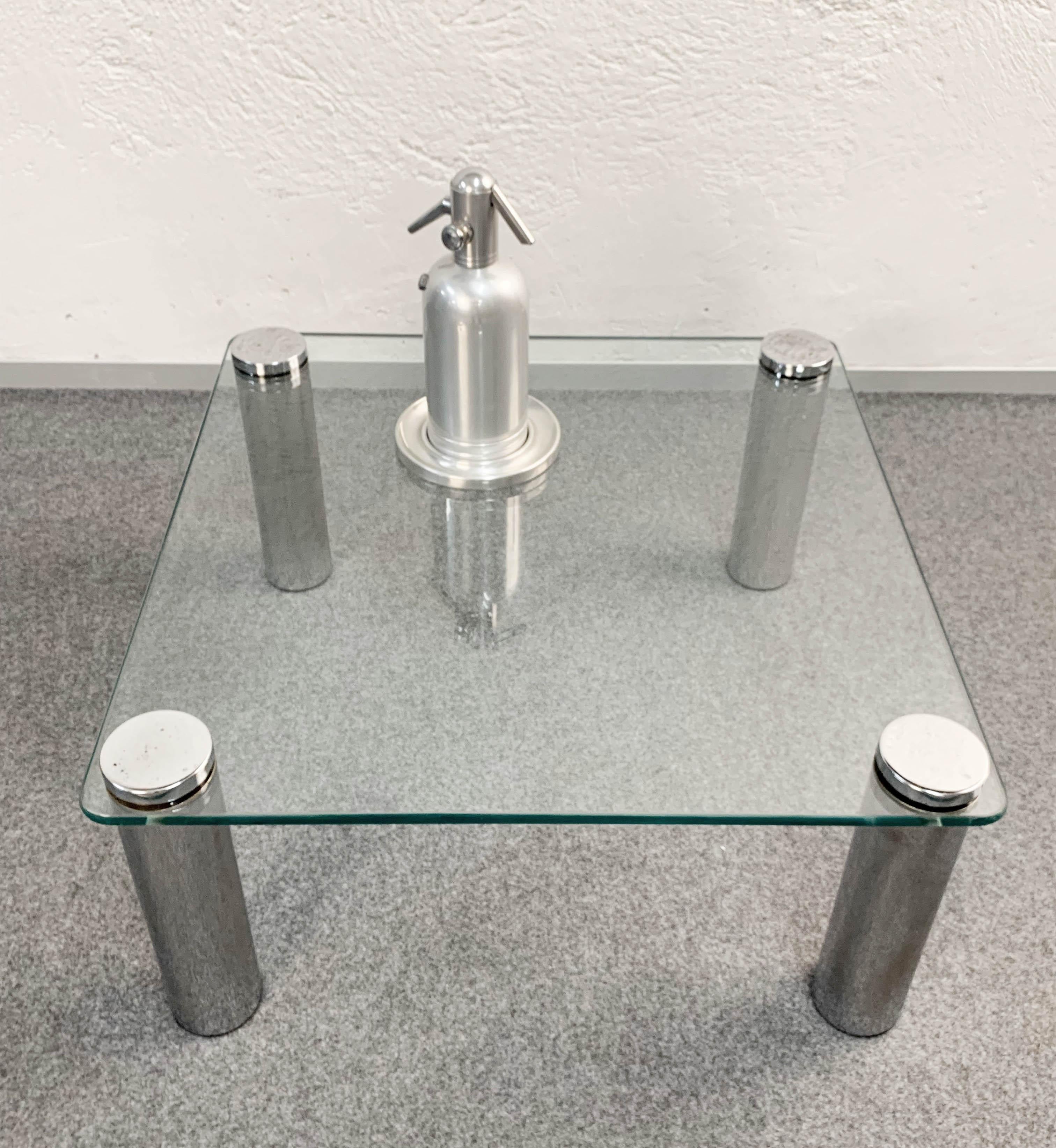 Fiberglass Square Glass and Chrome Coffee Table by Zanuso for Zanotta, Italy, 1960s For Sale