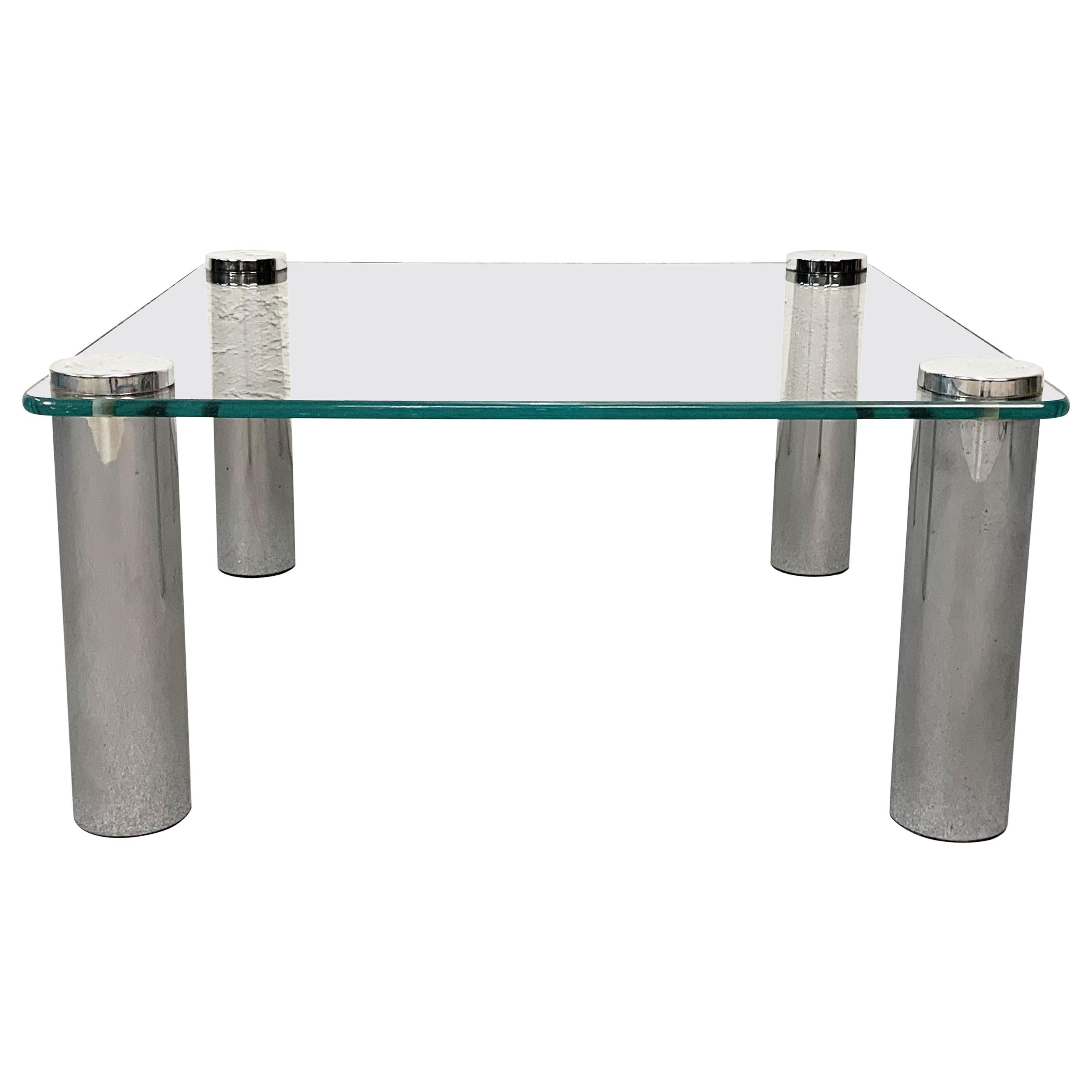 Table basse carrée en verre et chrome de Zanuso pour Zanotta, Italie, années 1960