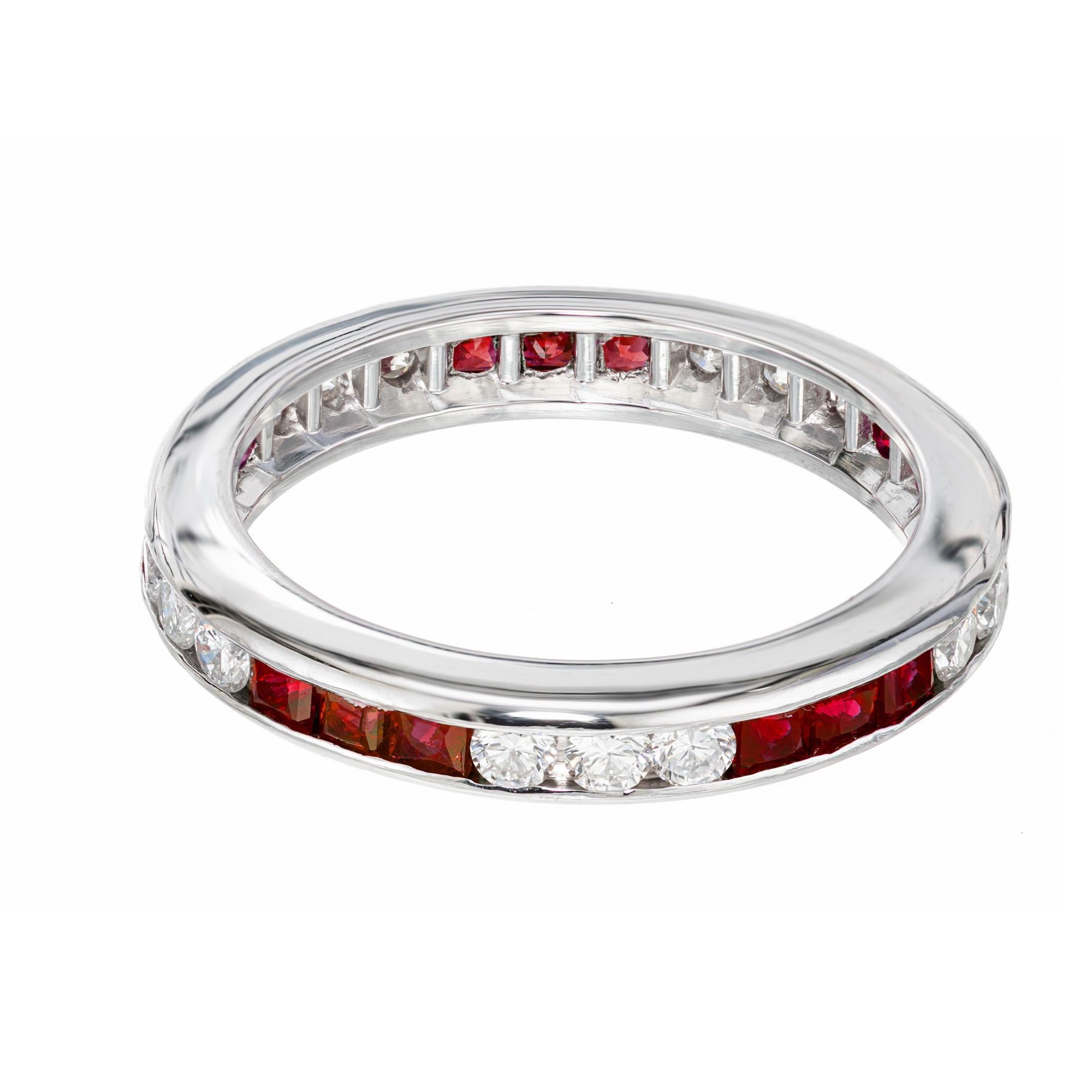 Round Cut Byard F. Brogan .15 Carat Diamond Ruby Platinum Eternity Band Wedding Ring For Sale