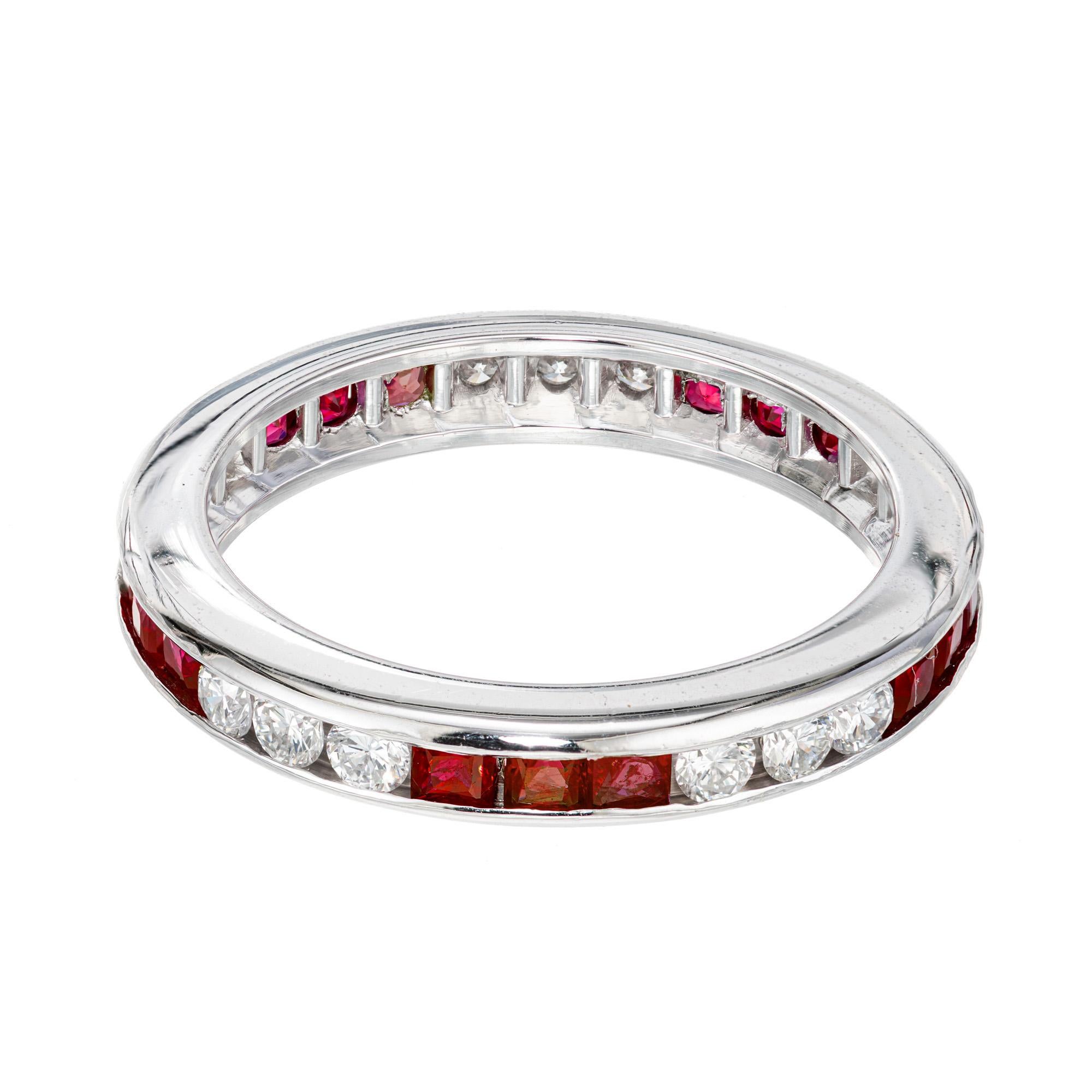 Byard F. Brogan .15 Carat Diamond Ruby Platinum Eternity Band Wedding Ring In Good Condition For Sale In Stamford, CT