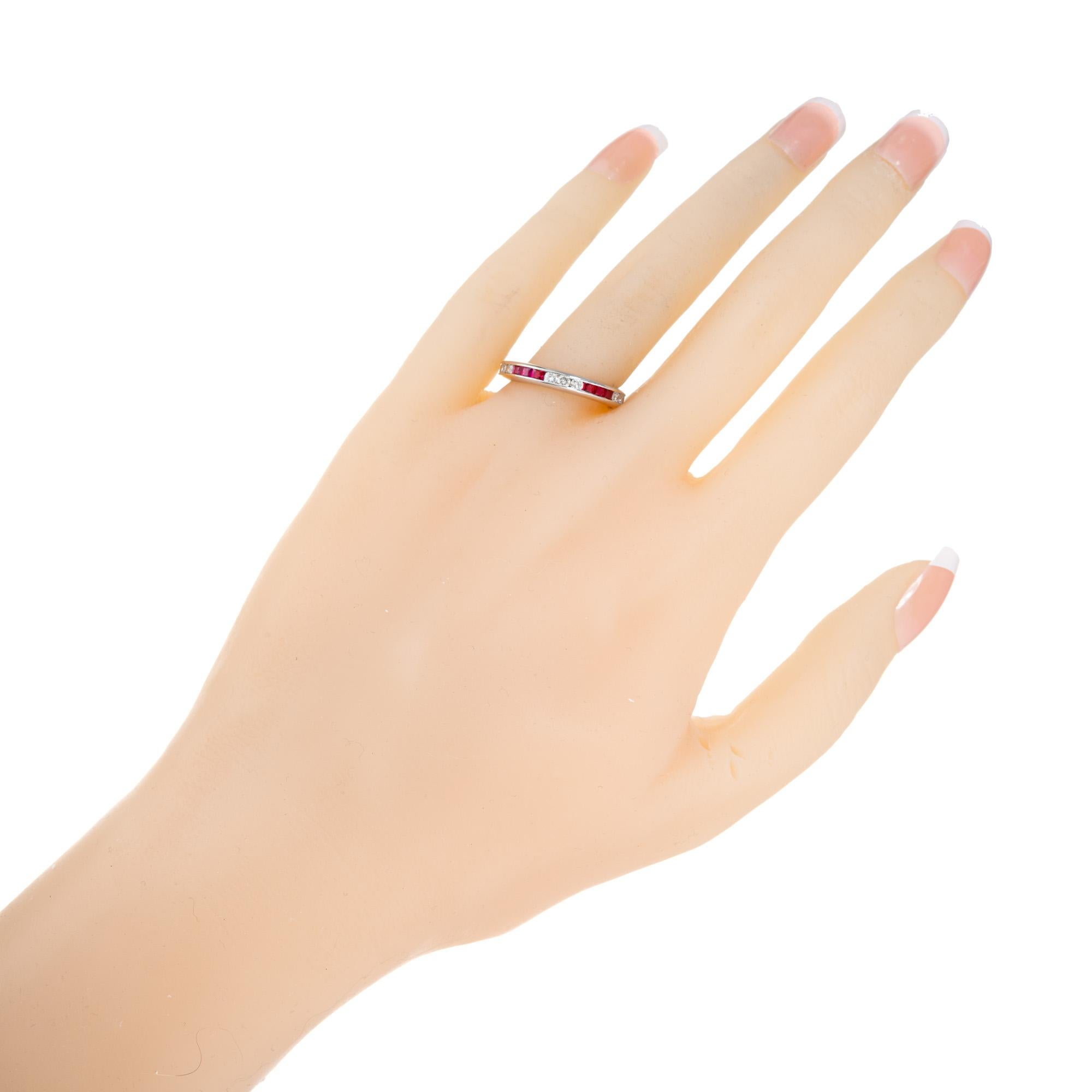Women's Byard F. Brogan .15 Carat Diamond Ruby Platinum Eternity Band Wedding Ring For Sale