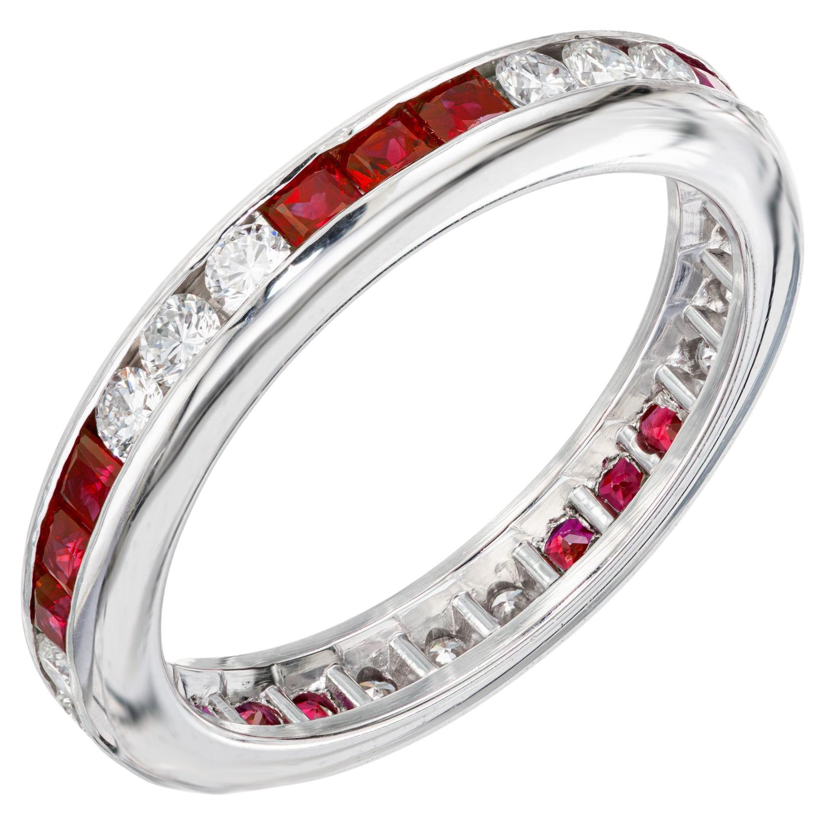 Byard F. Brogan .15 Carat Diamond Ruby Platinum Eternity Band Wedding Ring For Sale