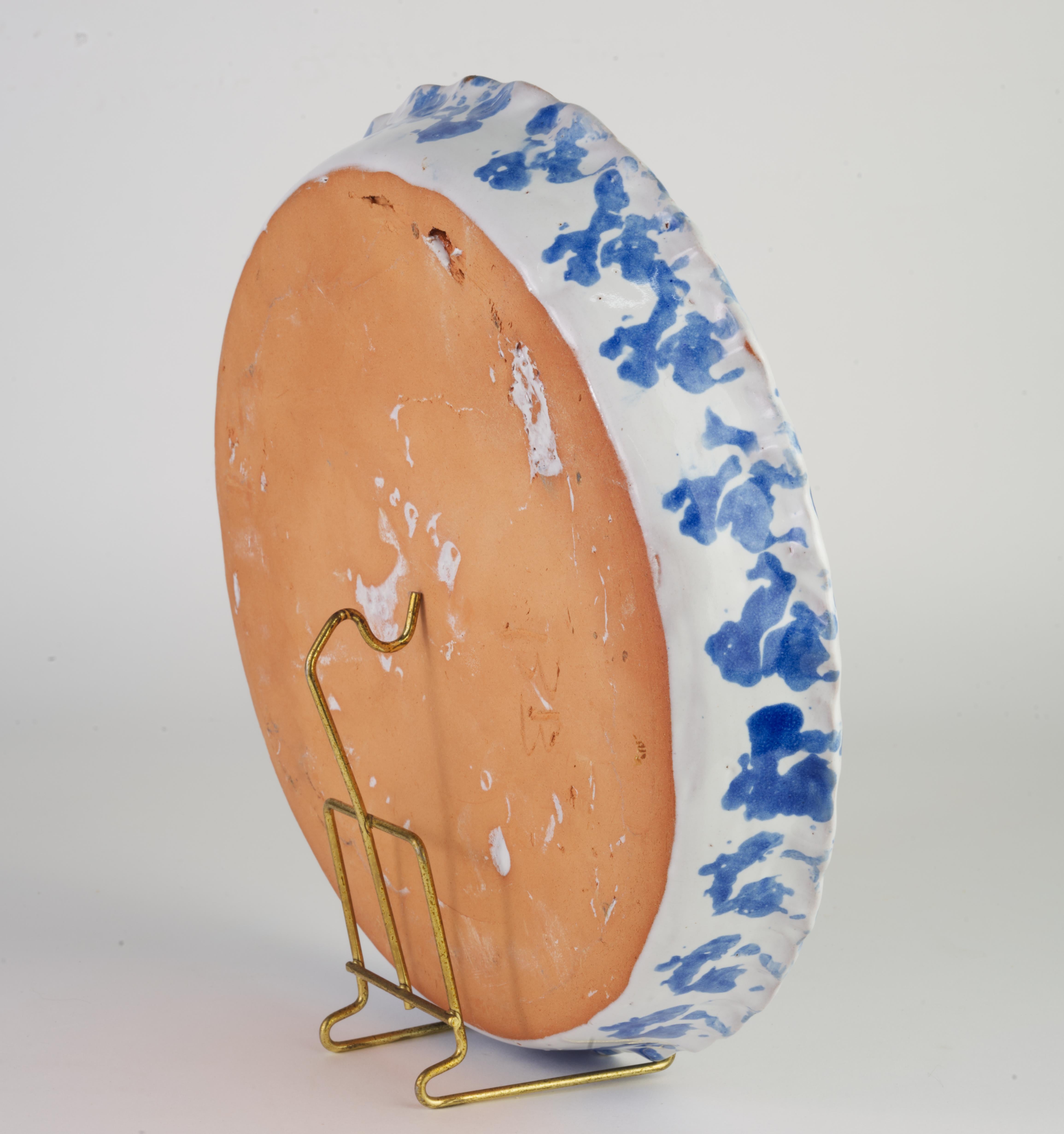 Glazed Bybee Pottery Serving Platter or Pie Dish Blue Spongeware Kentucky Art Pottery