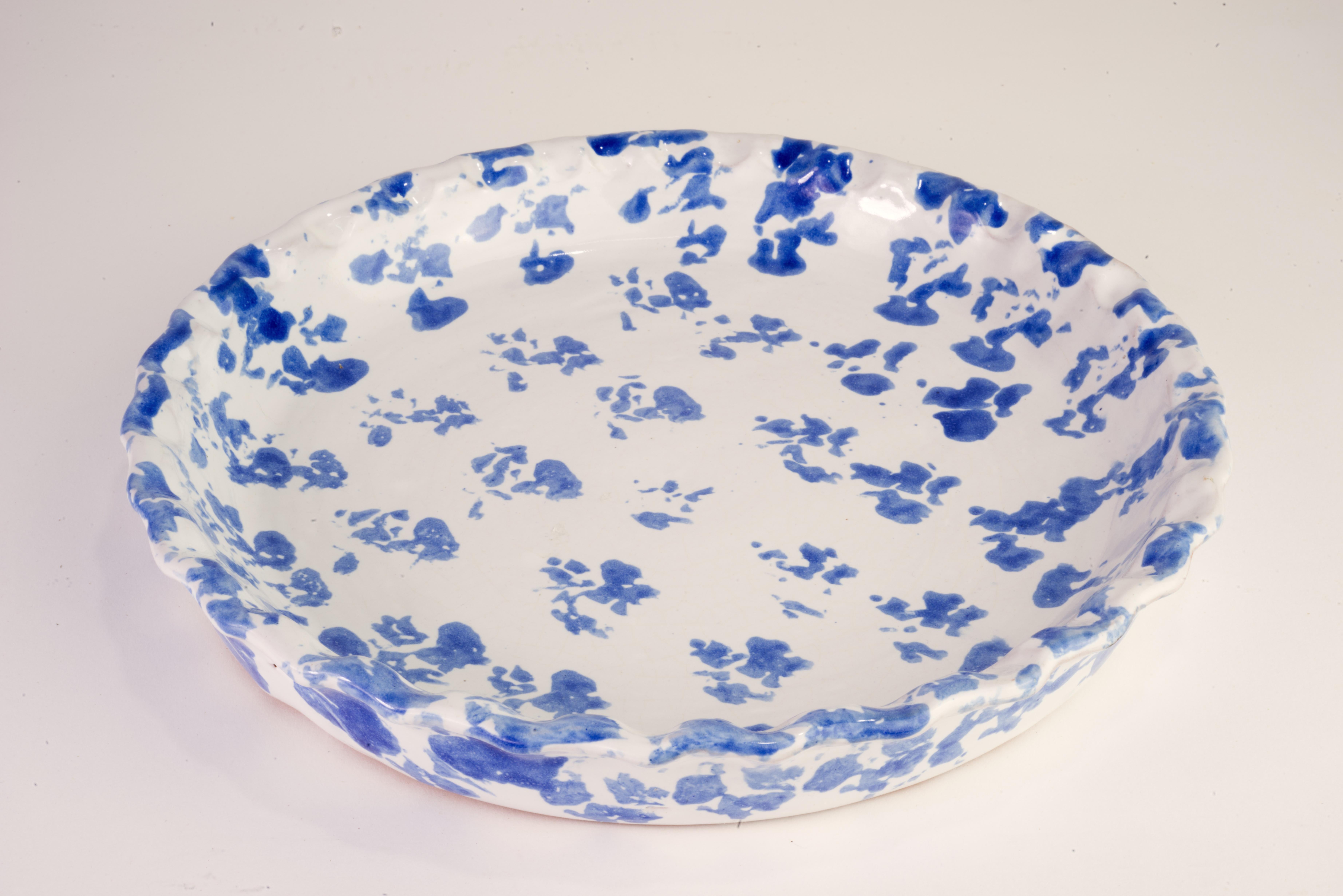 Bybee Pottery Serving Platter or Pie Dish Blue Spongeware Kentucky Art Pottery 1