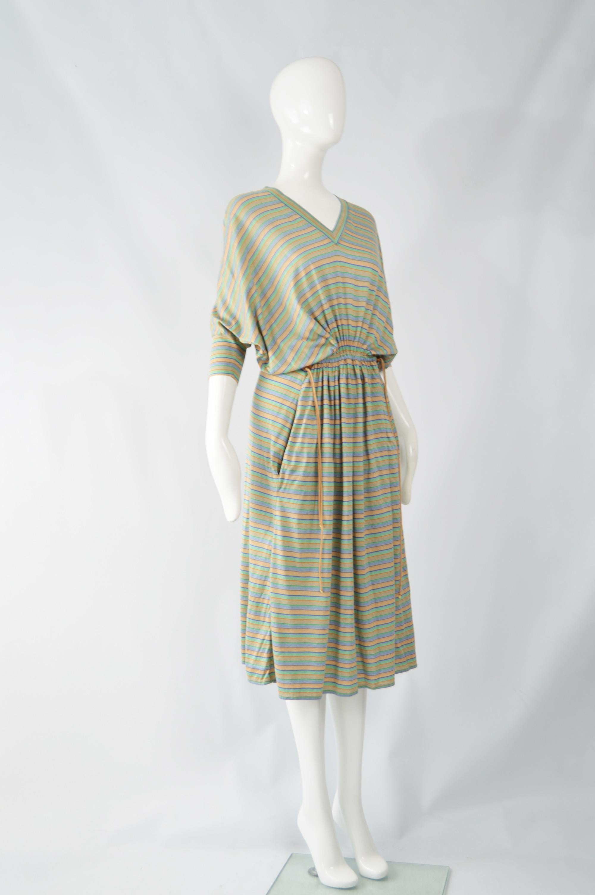 Gray Byblos 1970s Striped Knit Dress For Sale