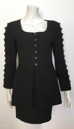 Byblos 1980s Black Linen Skirt Suit Size 4.