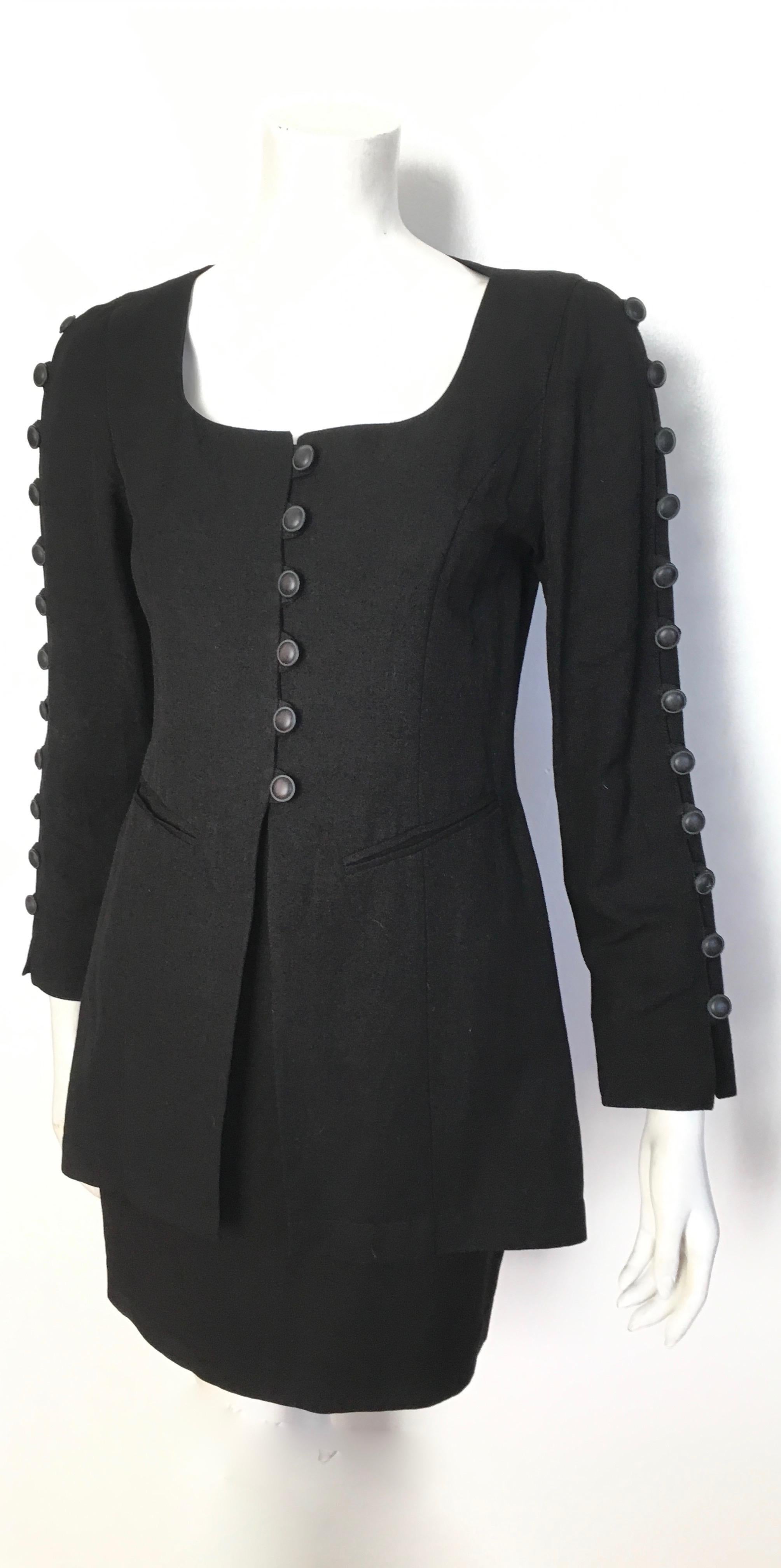 Women's or Men's Byblos 1980s Black Linen Skirt Suit Size 4. For Sale