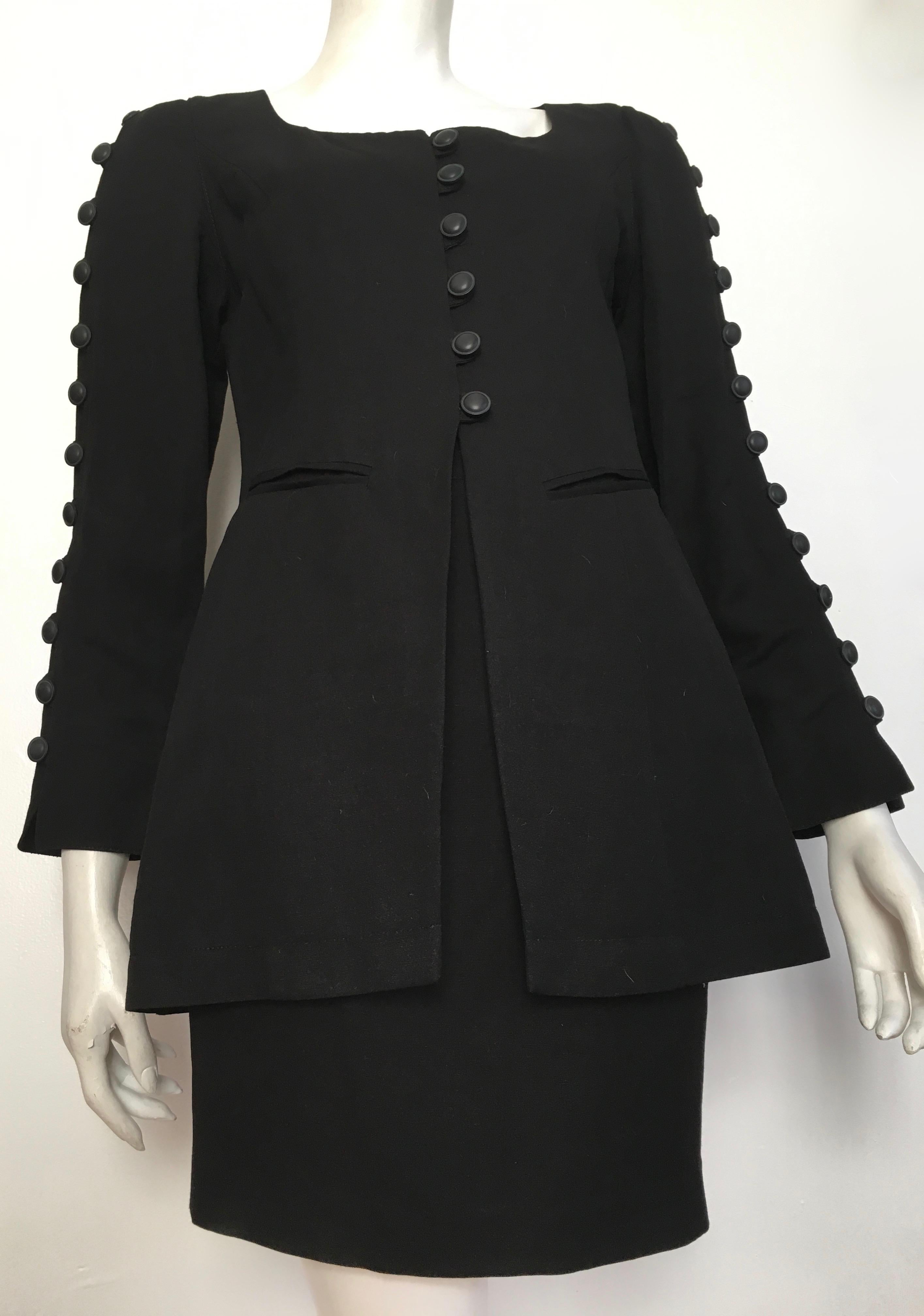 Byblos 1980s Black Linen Skirt Suit Size 4. For Sale 3