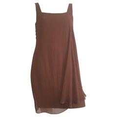 Retro Byblos 1980s Brown Linen Sleeveless Sheath Dress Size 6.