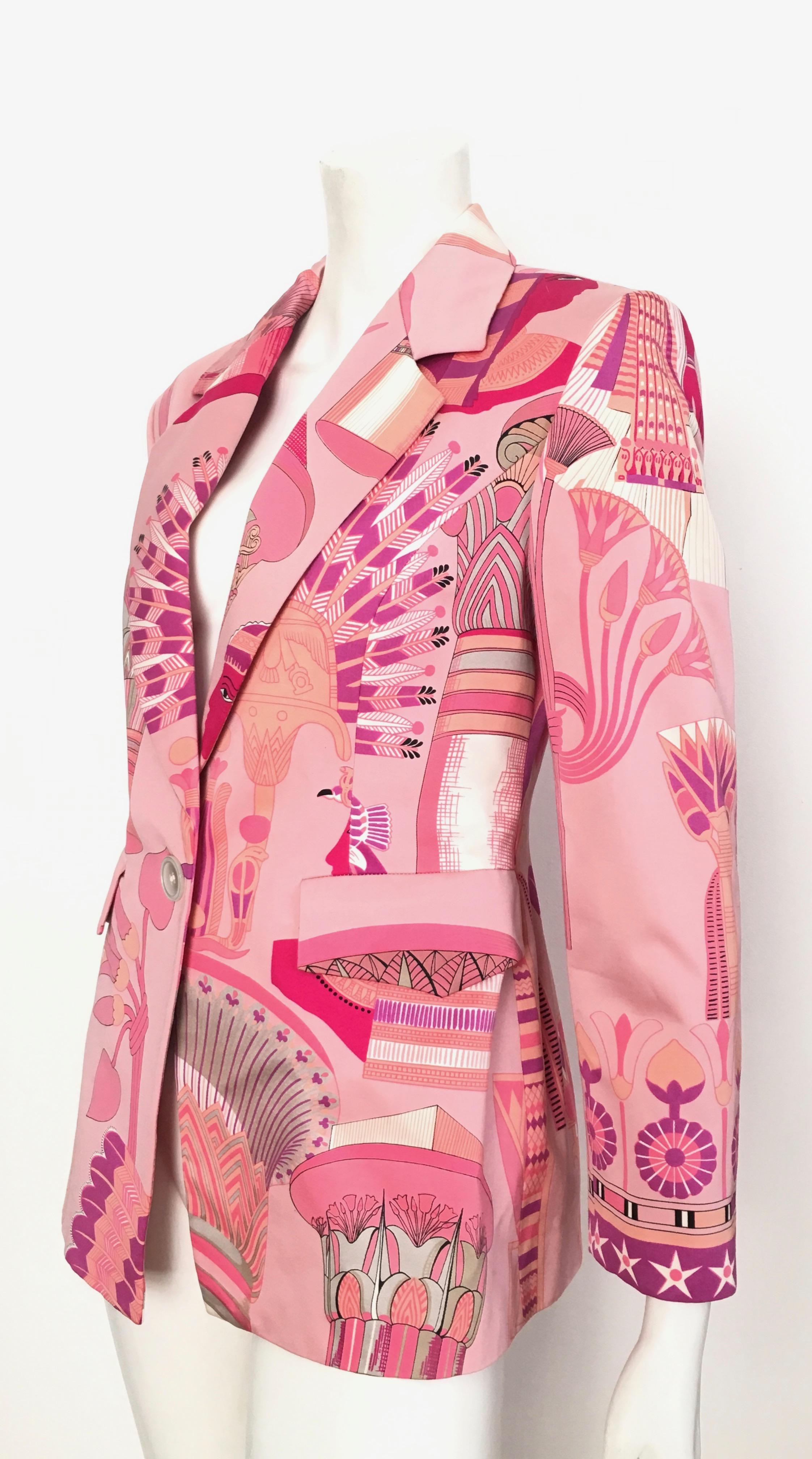 Pink Byblos 1990s Cotton Egyptian Print Jacket Size 8. For Sale