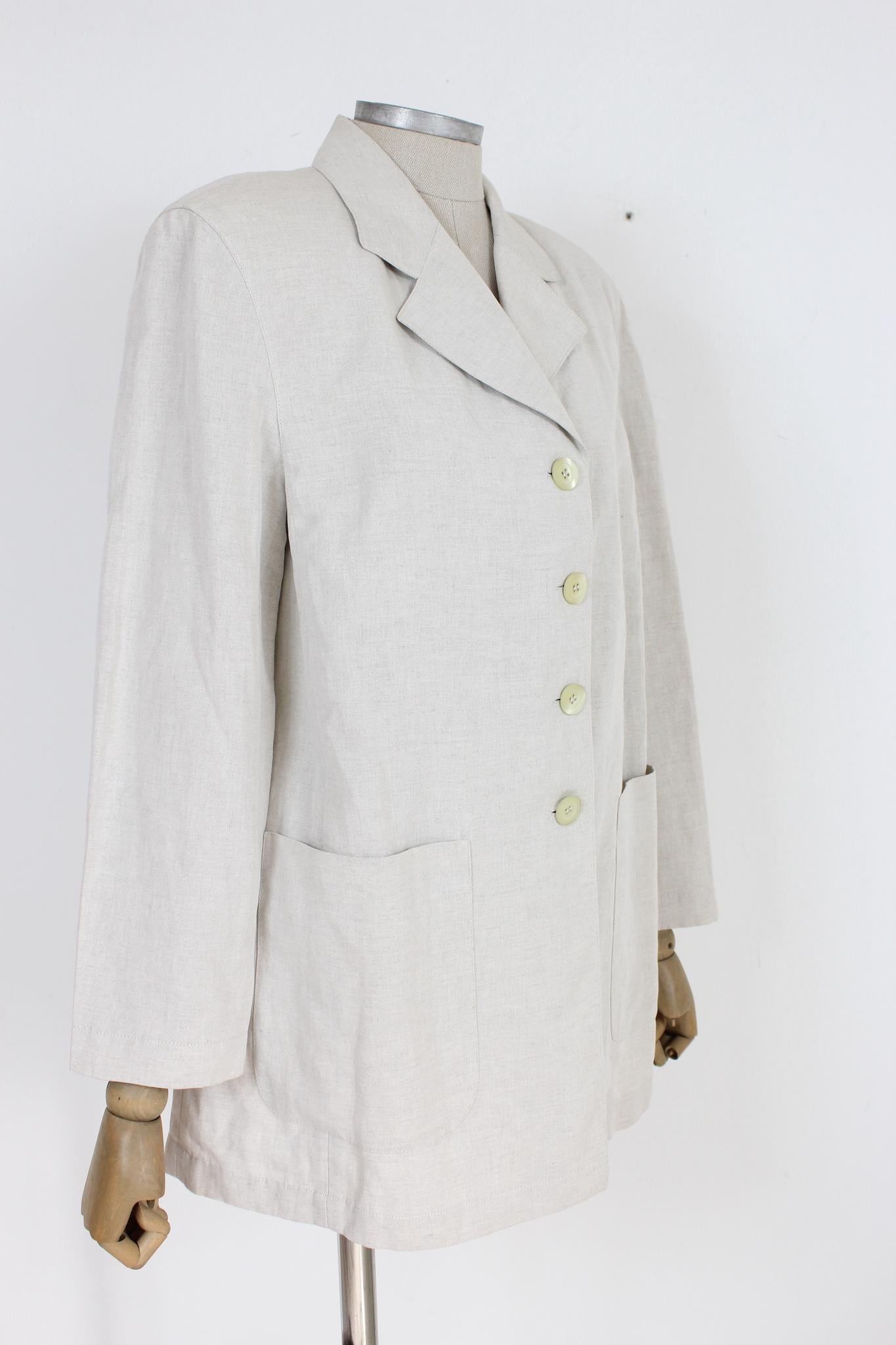 Women's Byblos Beige Linen Classic Vintage Jacket 1980s For Sale