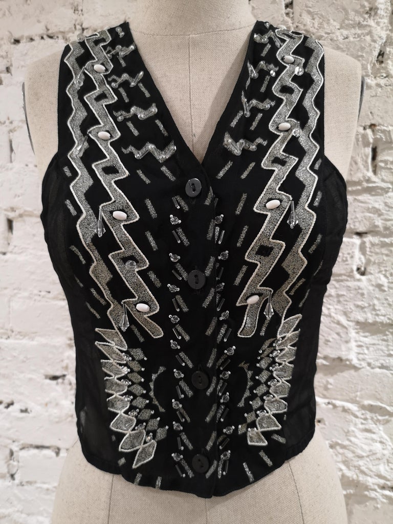 Byblos black and silver with beads vest For Sale at 1stDibs