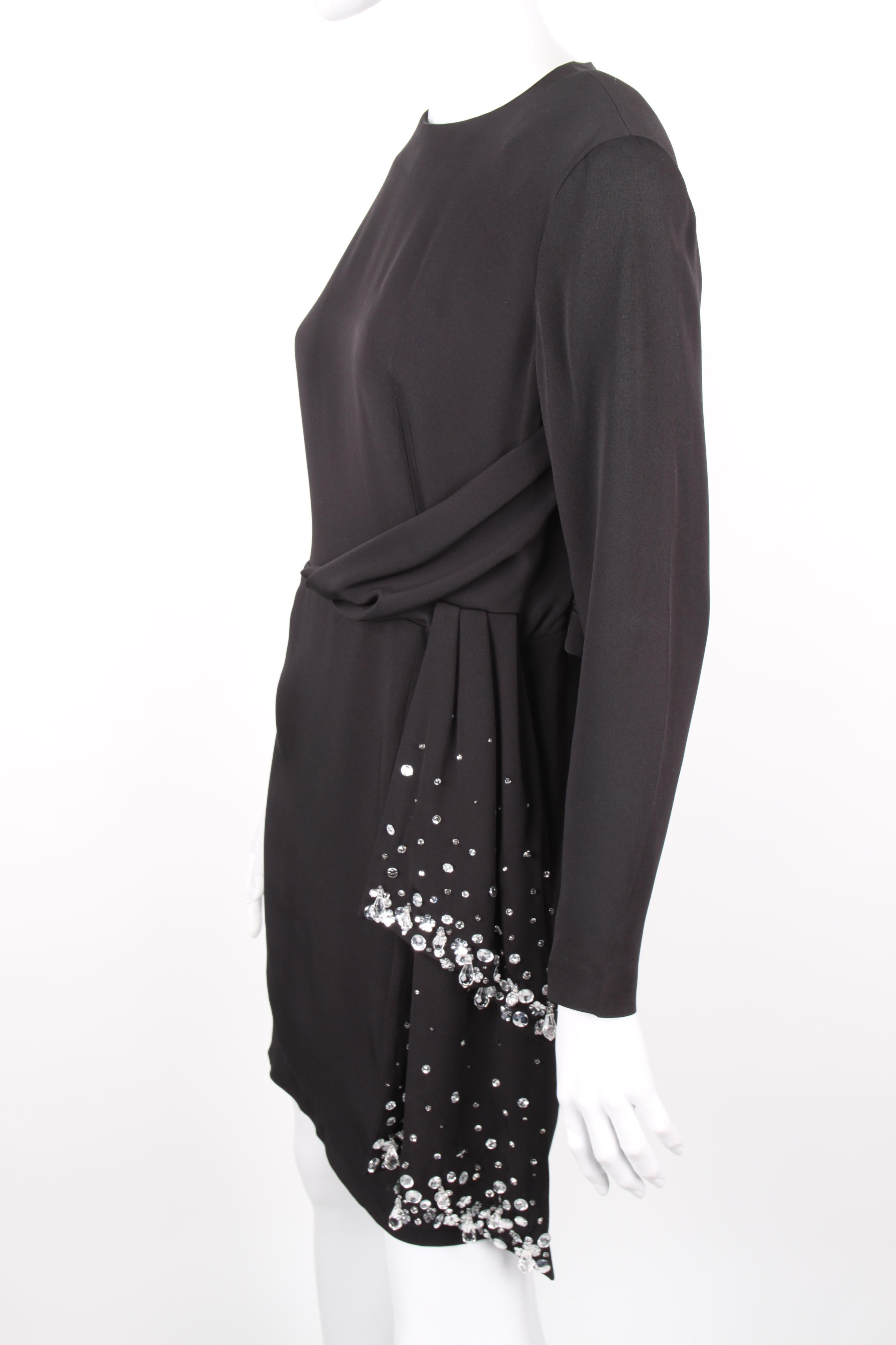 Byblos Black Embellished Asymmetrical Longsleeve Tied Waist Dress For Sale 1