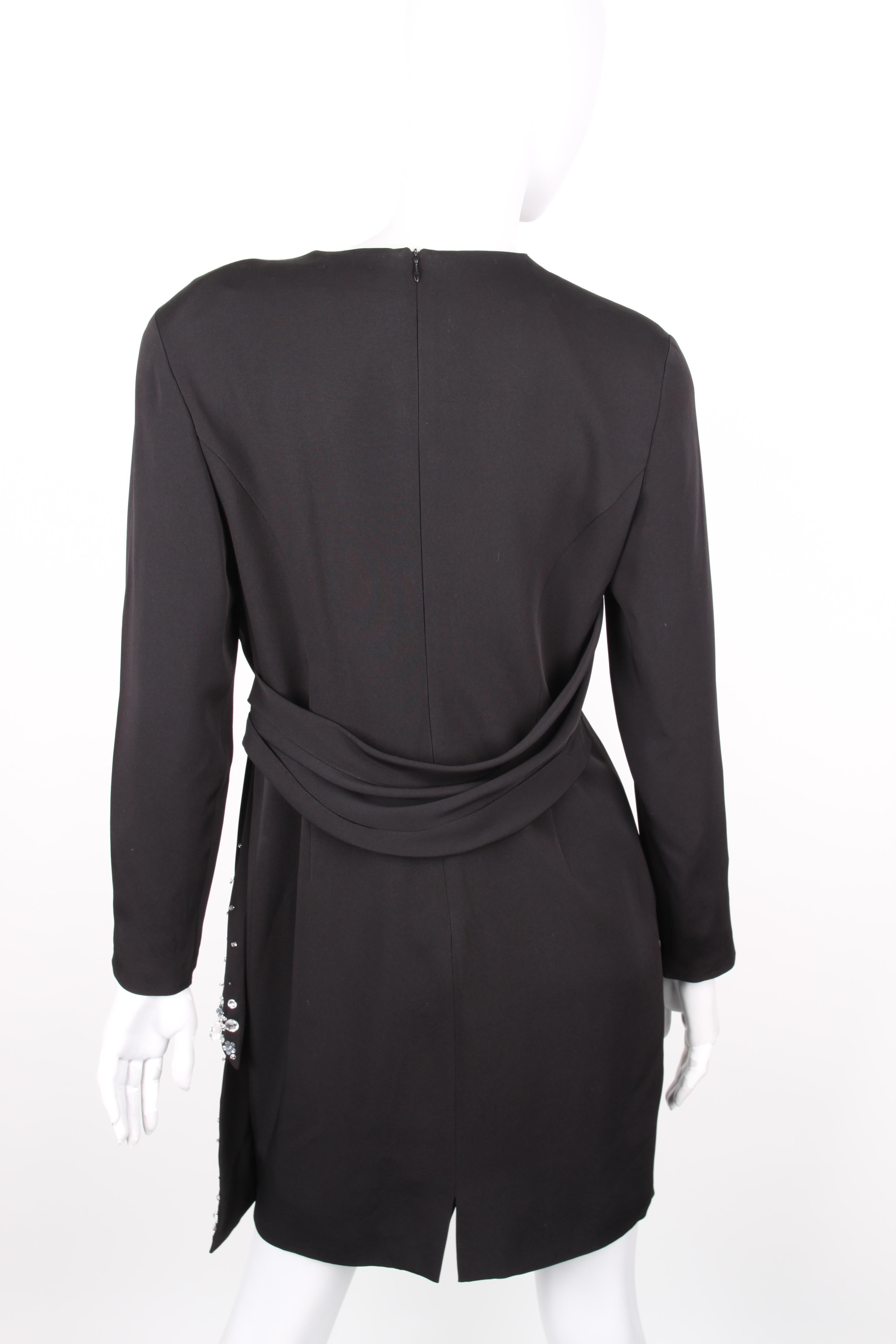 Byblos Black Embellished Asymmetrical Longsleeve Tied Waist Dress For Sale 2