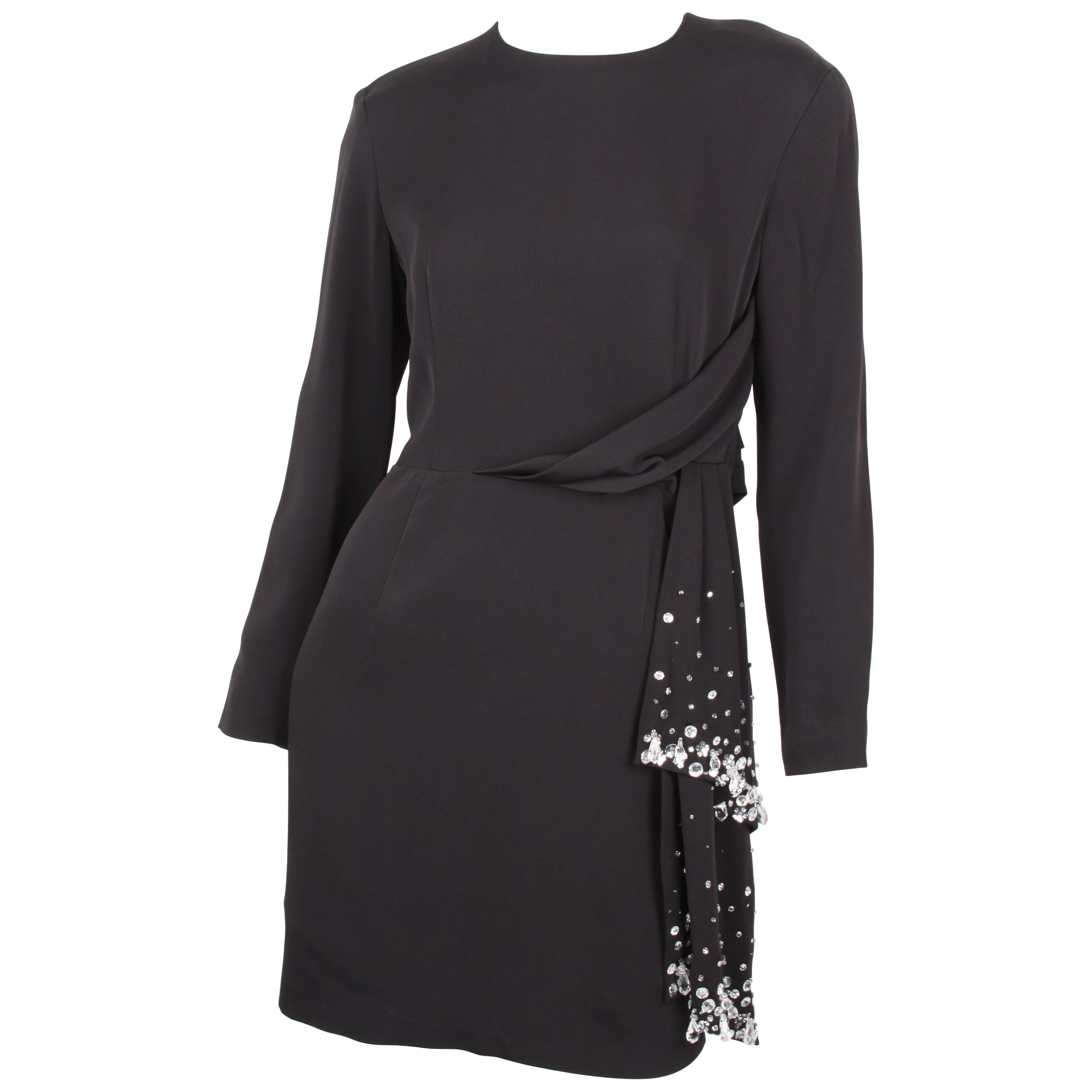 Byblos Black Embellished Asymmetrical Longsleeve Tied Waist Dress For Sale