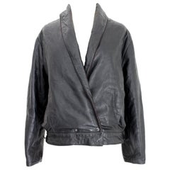 Vintage Byblos Black Leather Short Bolero Jacket