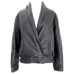 Retro Byblos Black Leather Short Bolero Jacket 