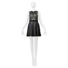 Byblos Black Mini Dress With Sheer Top & Pleated Leather Skirt