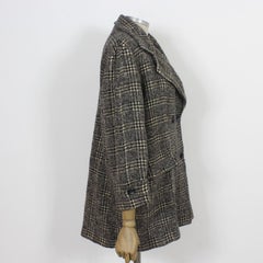 Byblos Black White Cashmere Wool Check Oversize Vintage Coat 1990s