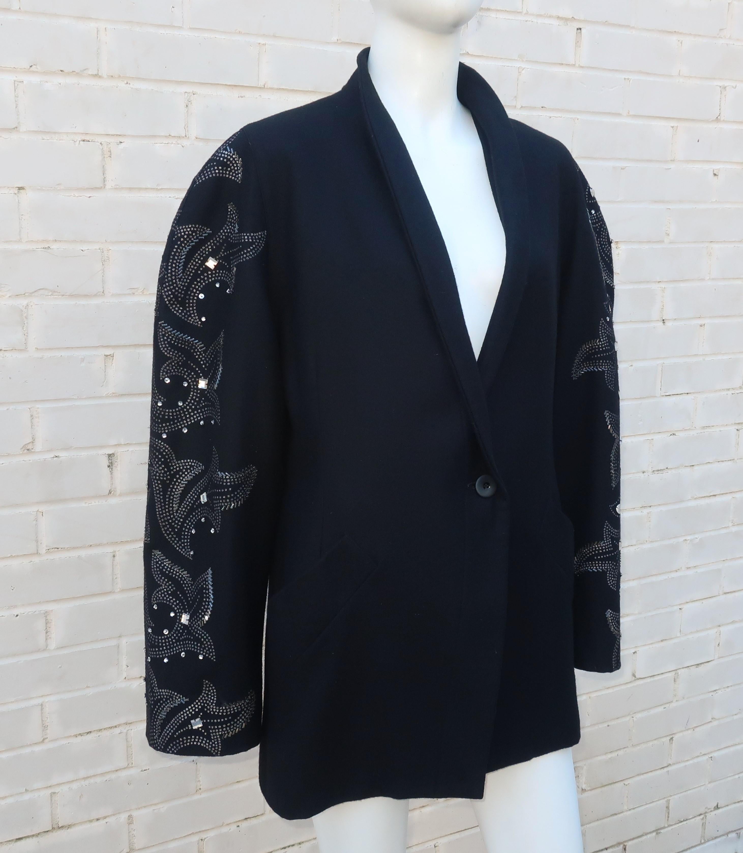 Byblos Black Wool Bejeweled Jacket, 1980’s In Good Condition In Atlanta, GA