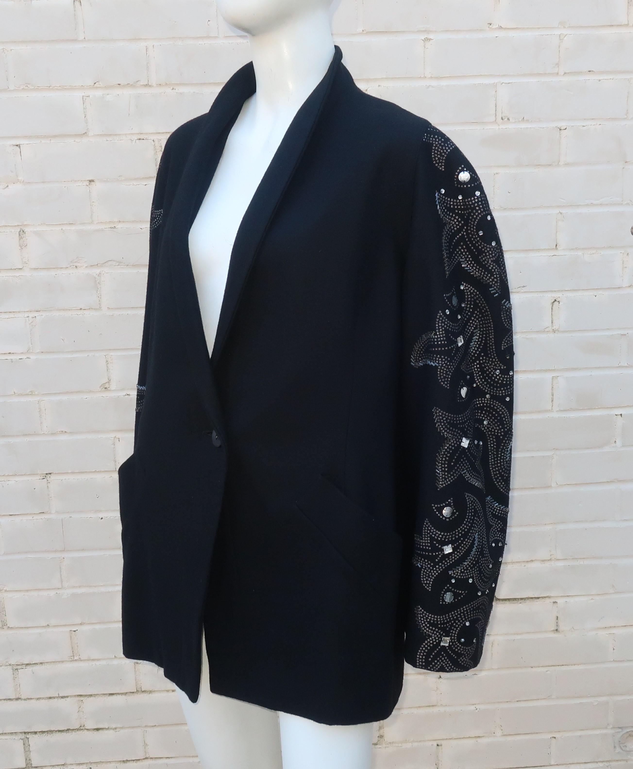 Women's Byblos Black Wool Bejeweled Jacket, 1980’s