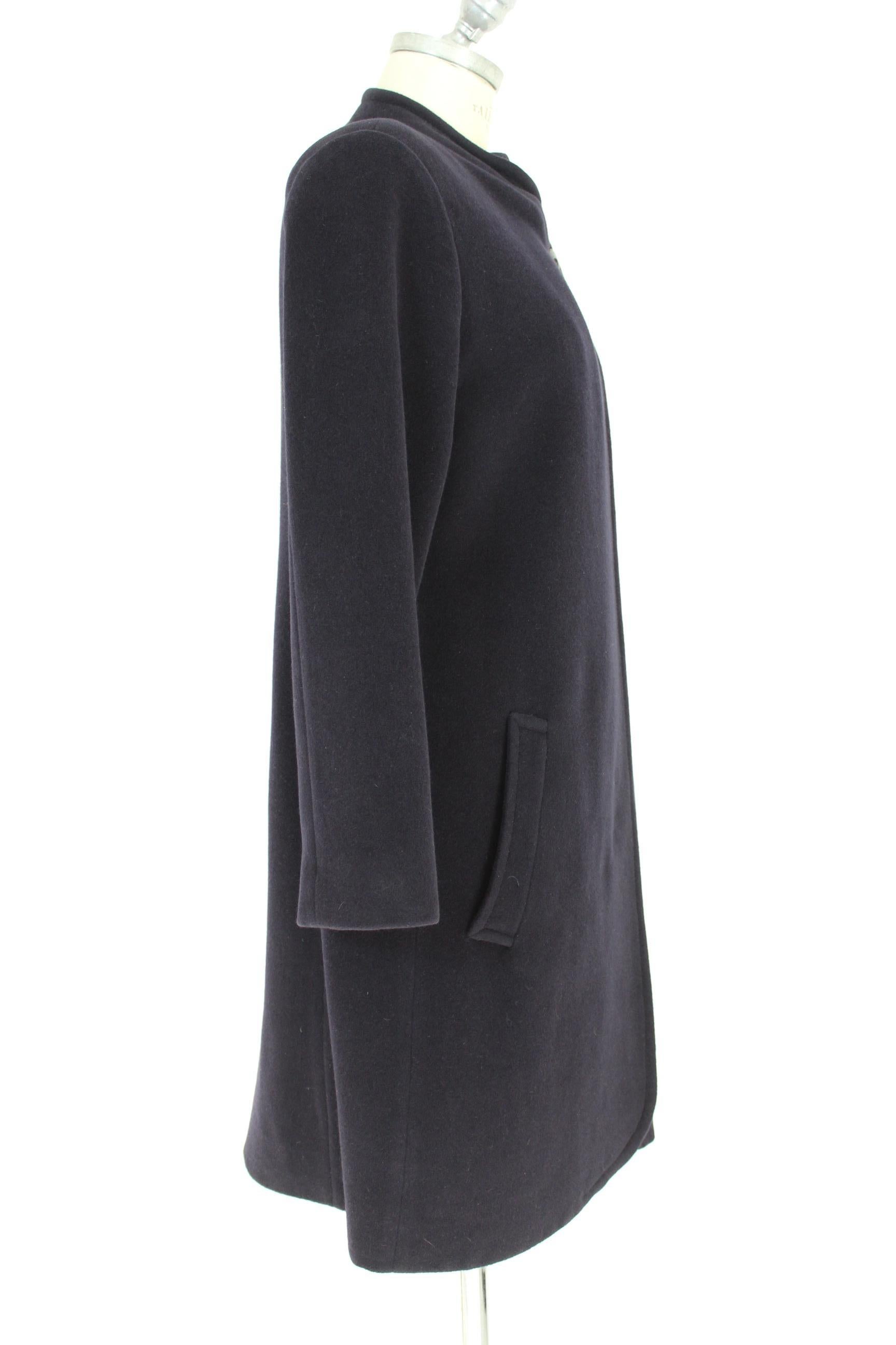 Nero Cappotto classico Byblos in lana blu e angora anni '80