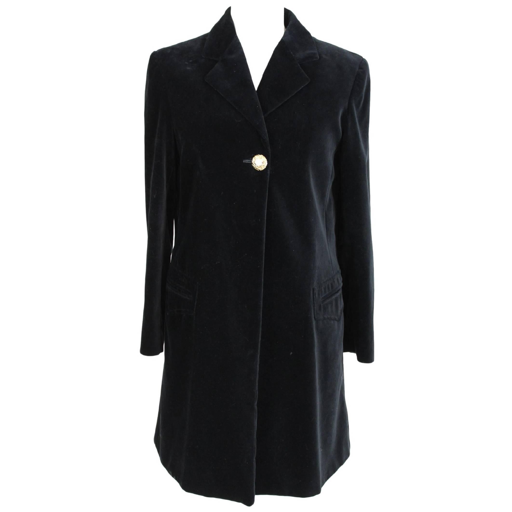 Byblos Cape Poncho Black Velvety Cotton Italian Coat, 1980s For Sale