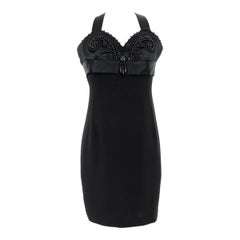 Byblos Evening Sheath Dress whit Black Sequins and Satin 1980s