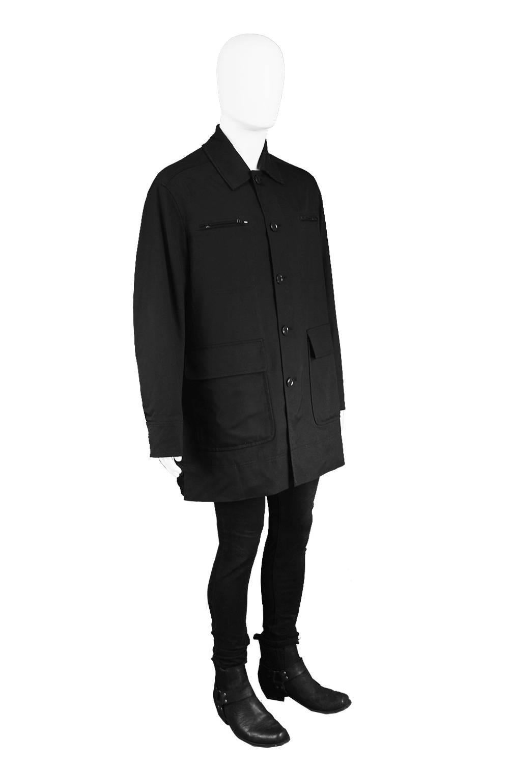 Byblos for Harrods Men's Black Classic Vintage Top Coat, 1990s In Excellent Condition In Doncaster, South Yorkshire