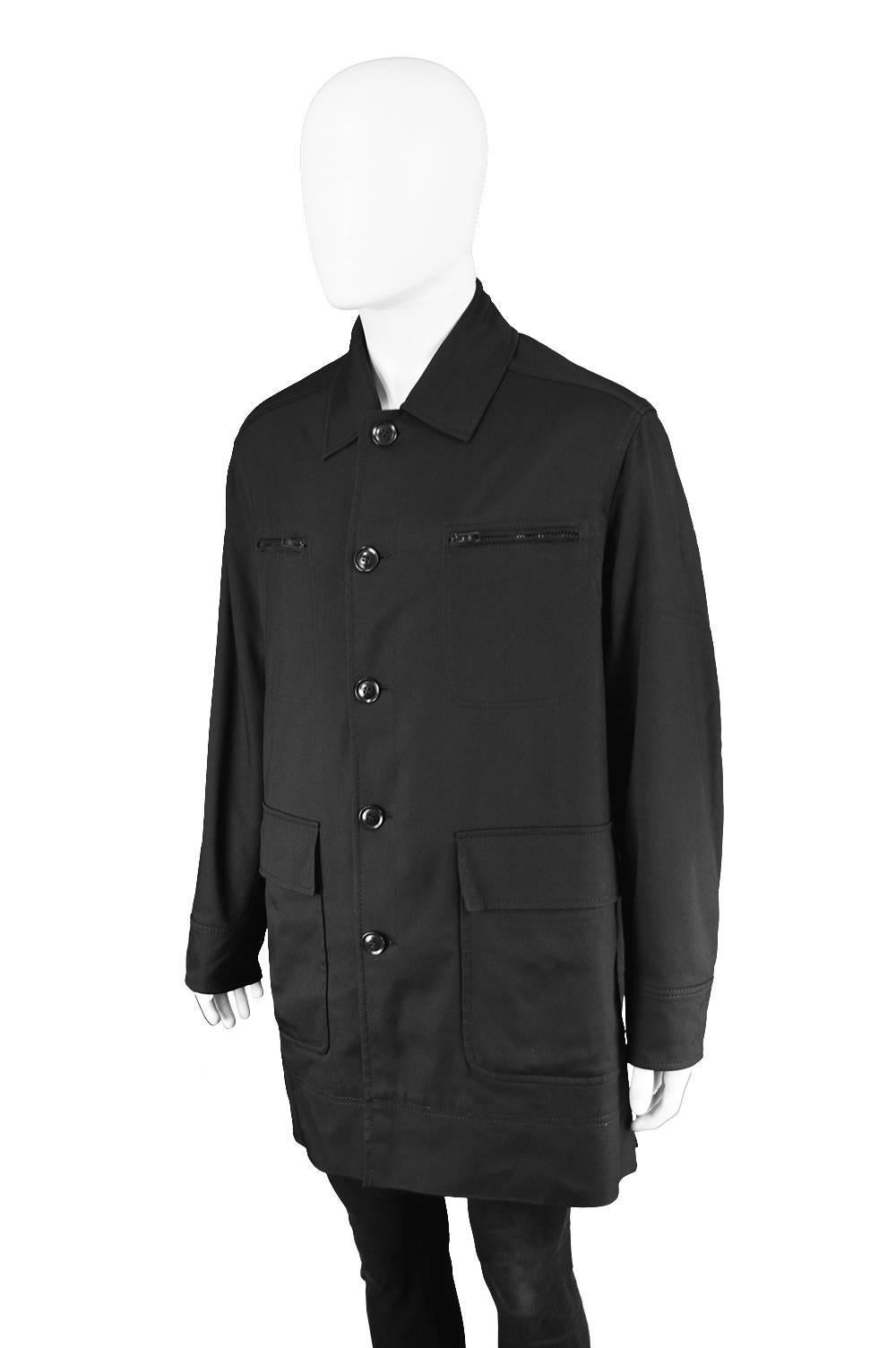 Byblos for Harrods Men's Black Classic Vintage Top Coat, 1990s 1