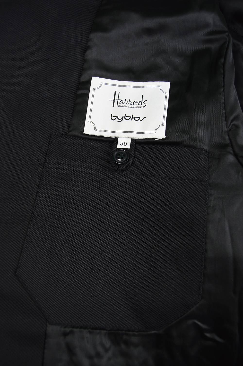 Byblos for Harrods Men's Black Classic Vintage Top Coat, 1990s 4