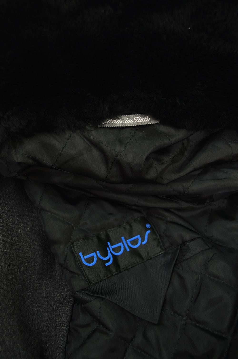 Byblos Men's Vintage Fine Grey Wool Overcoat with Black Faux Fur Collar, 1990s  4