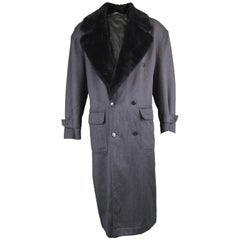 Byblos Men's Used Fine Grey Wool Overcoat with Black Faux Fur Collar, 1990s 