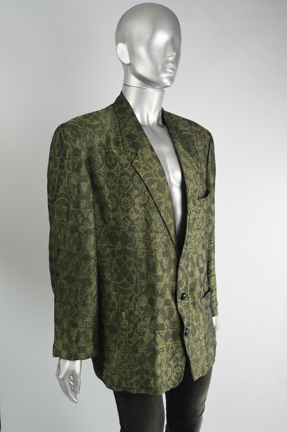 Byblos Men's Vintage Geometric Patterned Linen Shoulder Padded Blazer, 1980s 1