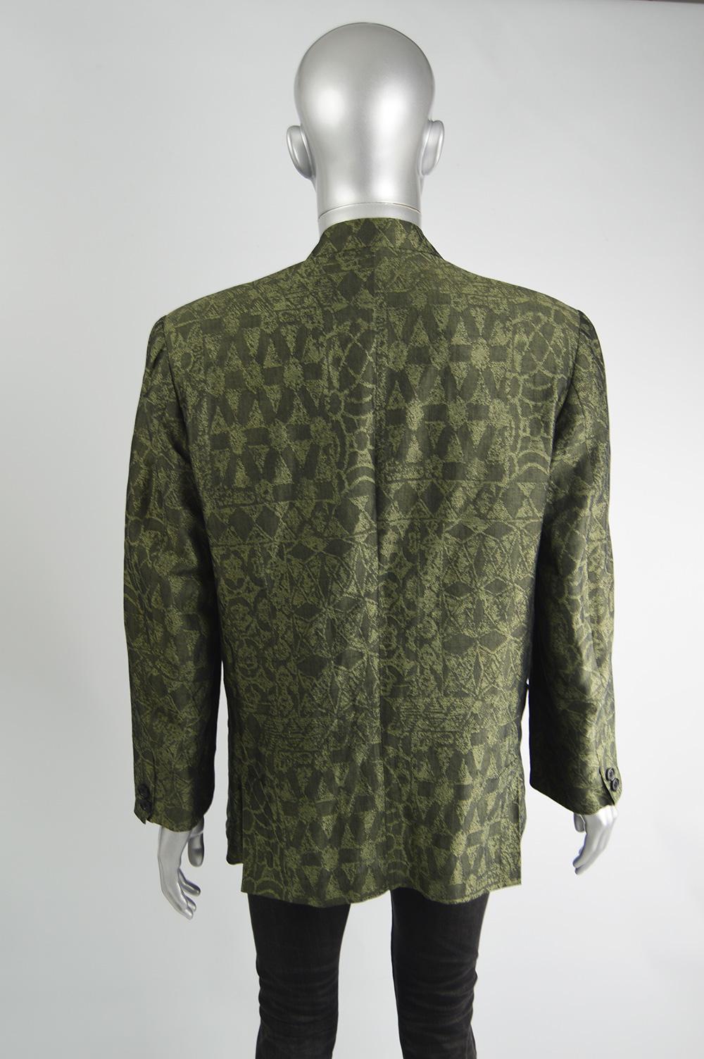 Byblos Men's Vintage Geometric Patterned Linen Shoulder Padded Blazer, 1980s 3