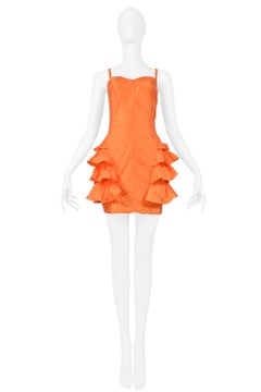 Byblos Orange Silk Ruffle Dress 1992