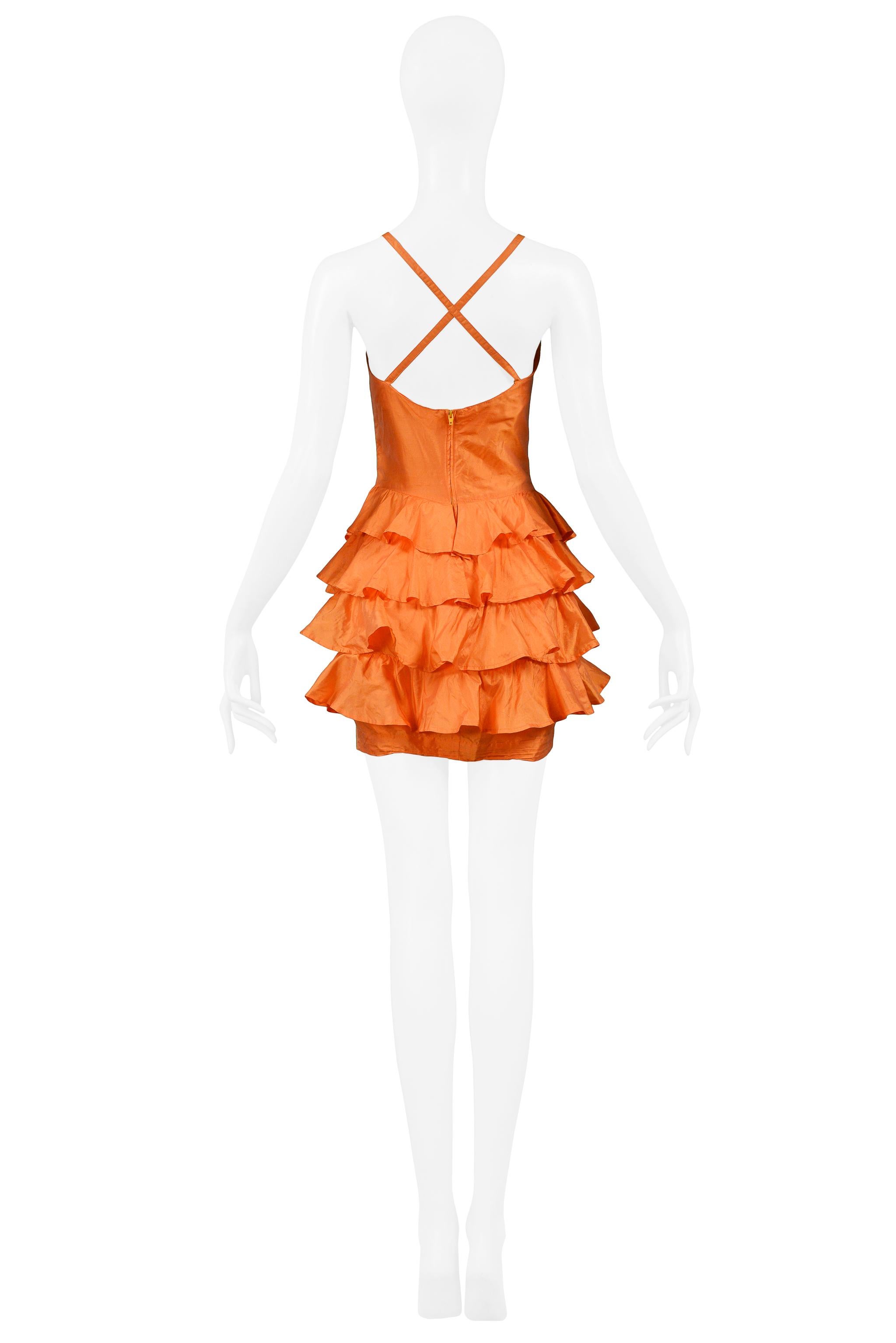 Women's Byblos Orange Silk Ruffle Dress 1992 For Sale