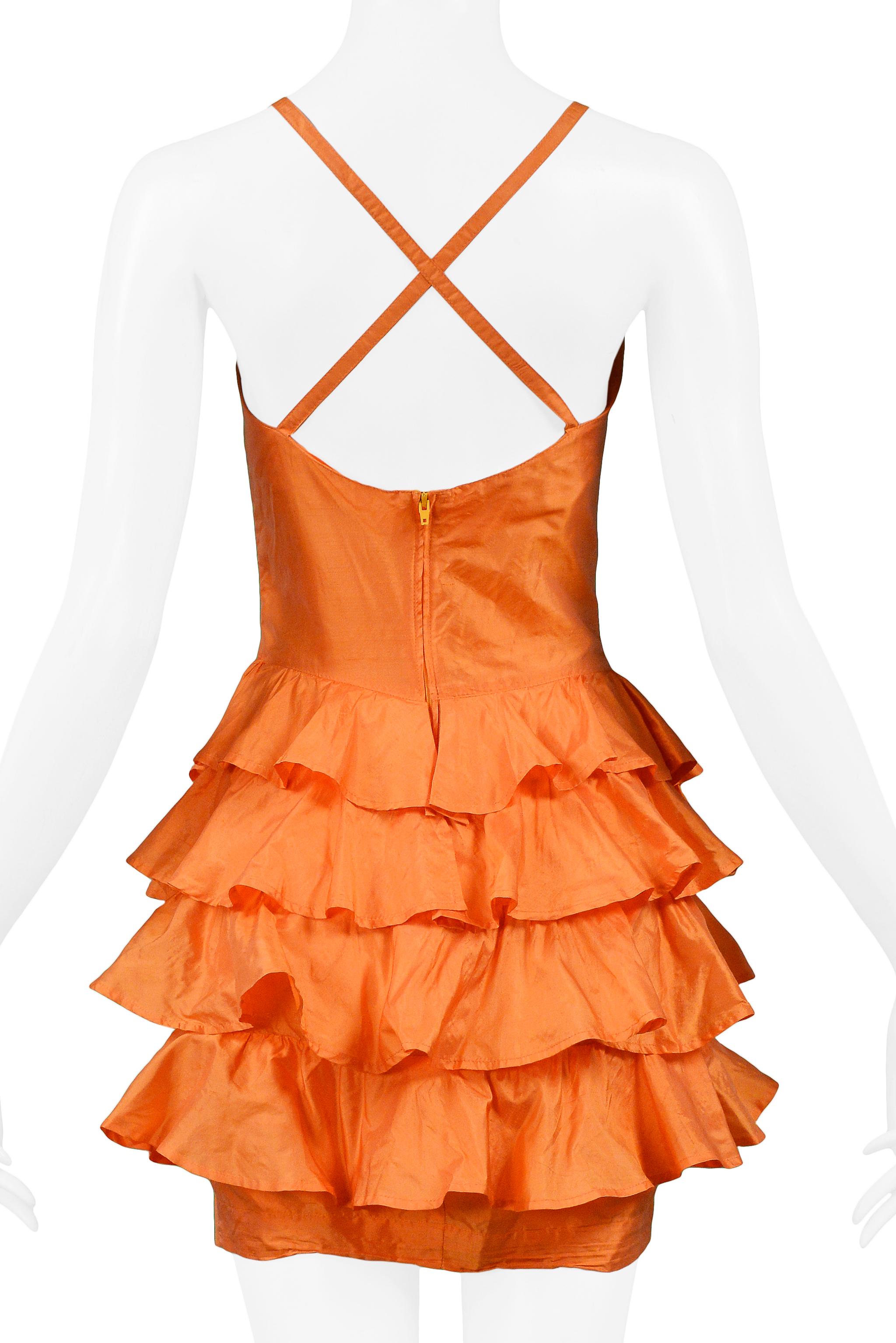 Byblos Orange Silk Ruffle Dress 1992 For Sale 1