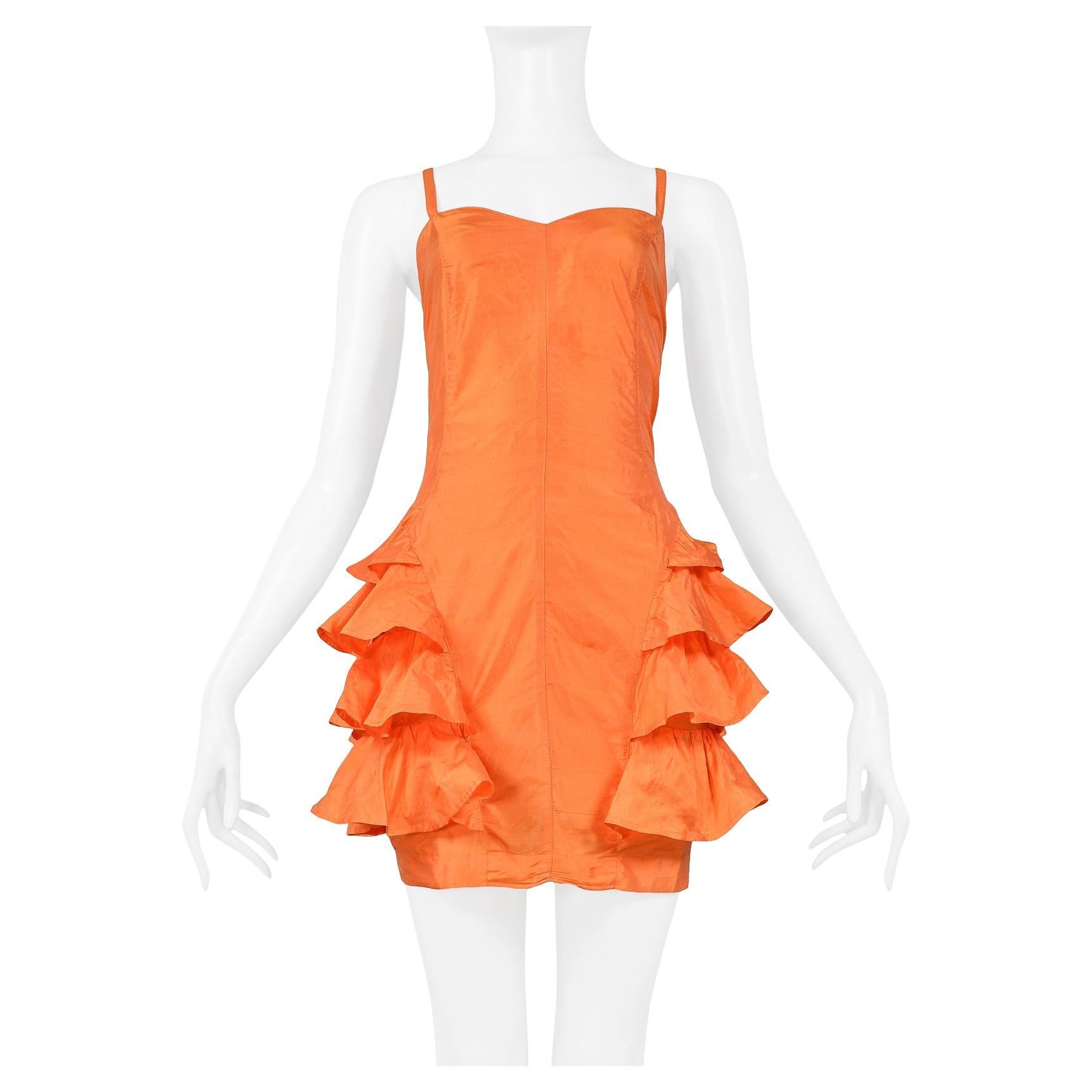 Byblos Orange Silk Ruffle Dress 1992