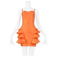 Byblos Orange Silk Ruffle Dress 1992