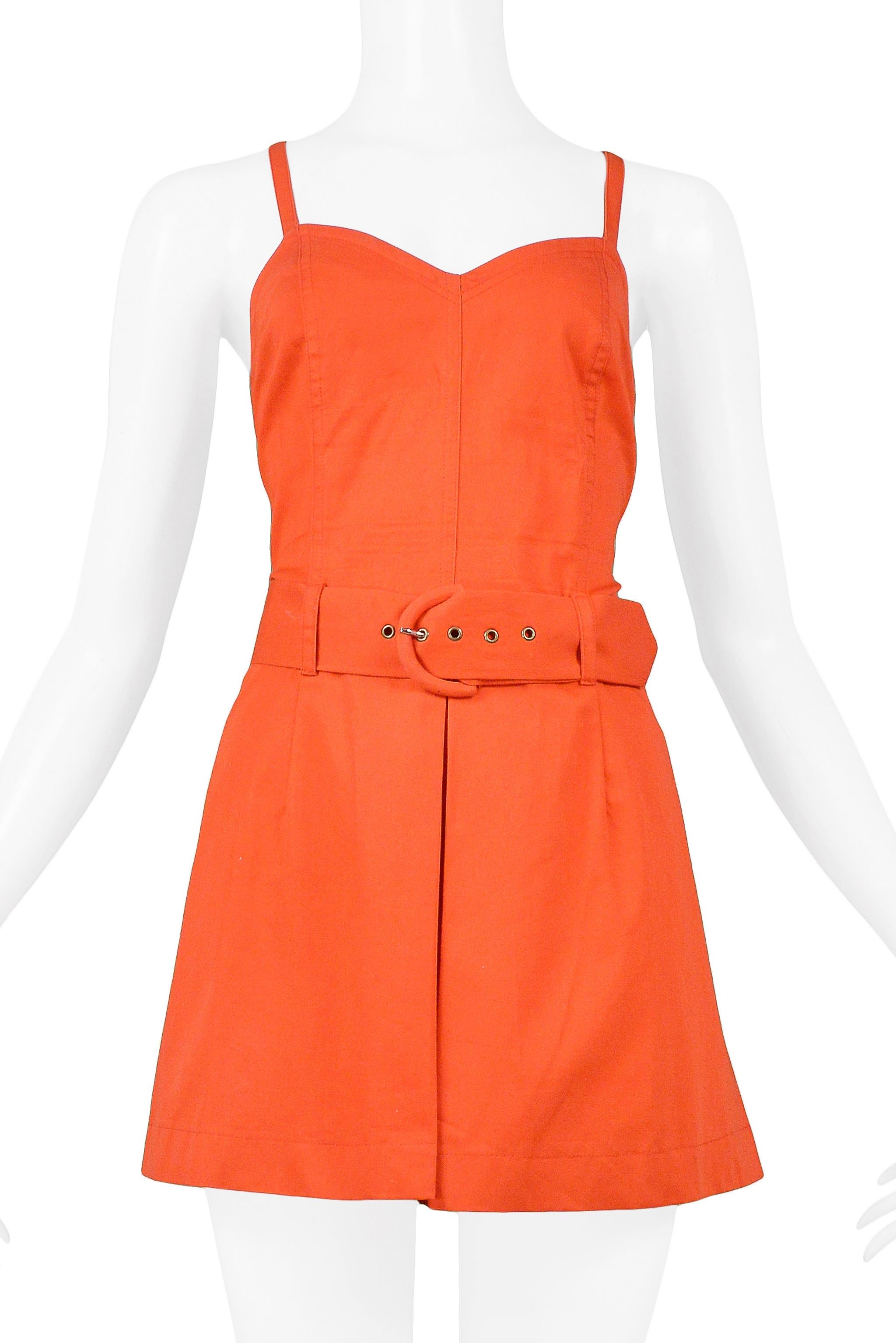 Byblos Red Cotton Romper With Belt In Excellent Condition For Sale In Los Angeles, CA