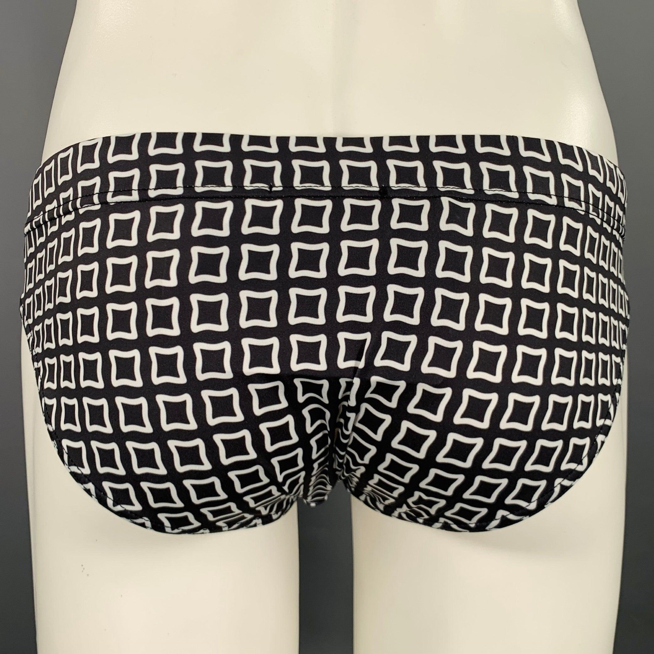 BYBLOS Size 36 Black White Squares Polyamide Blend Elastic Waistband Speedo In Excellent Condition In San Francisco, CA