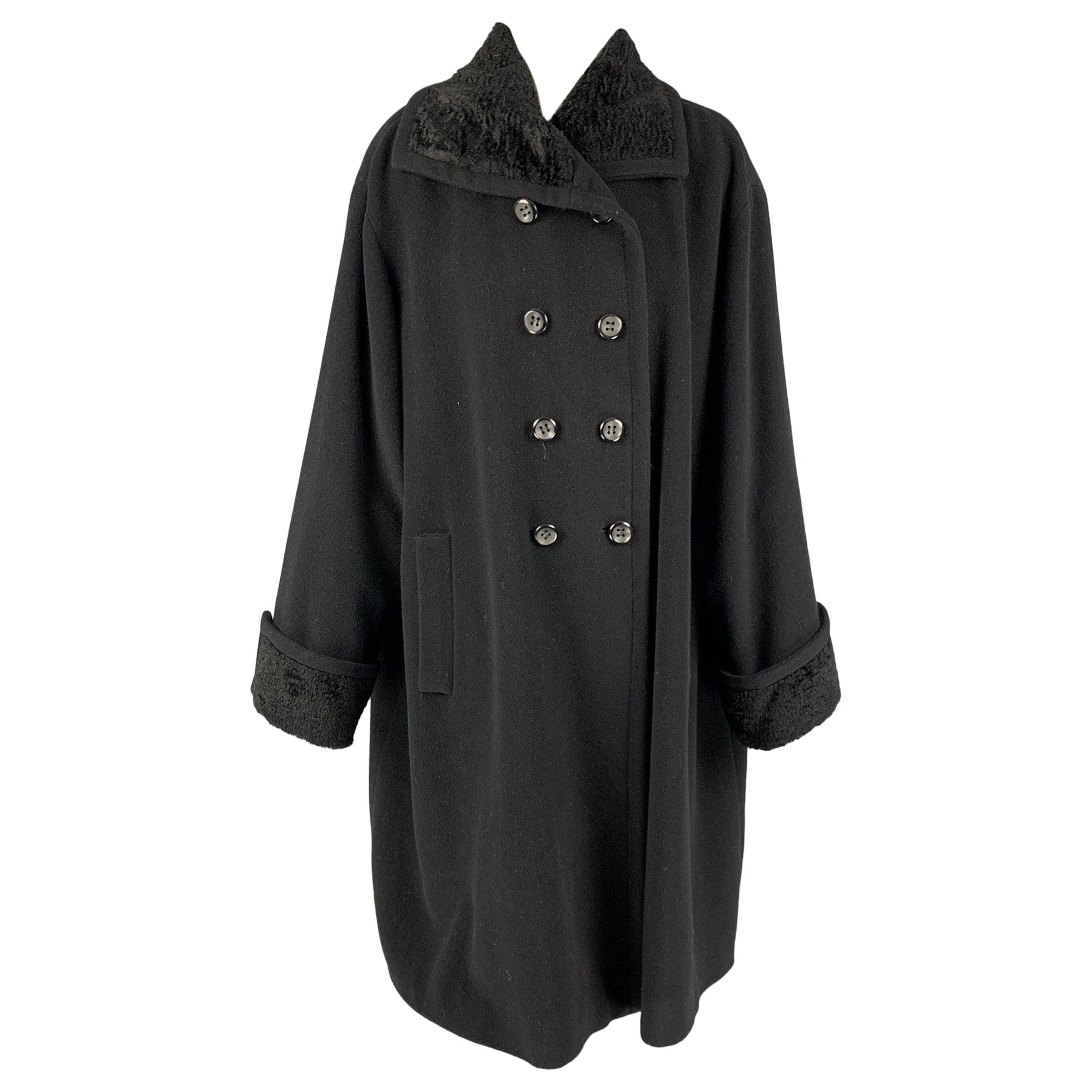 BYBLOS Talla 4 Abrigo negro de lana con doble botonadura