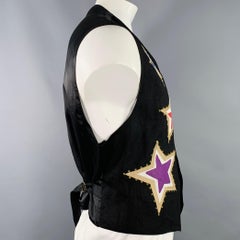 BYBLOS Size 42 Black Multi Color Stars Linen V-Neck Vest