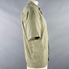 BYBLOS Size 46 Green Olive Silk One Pocket Short Sleeve Shirt