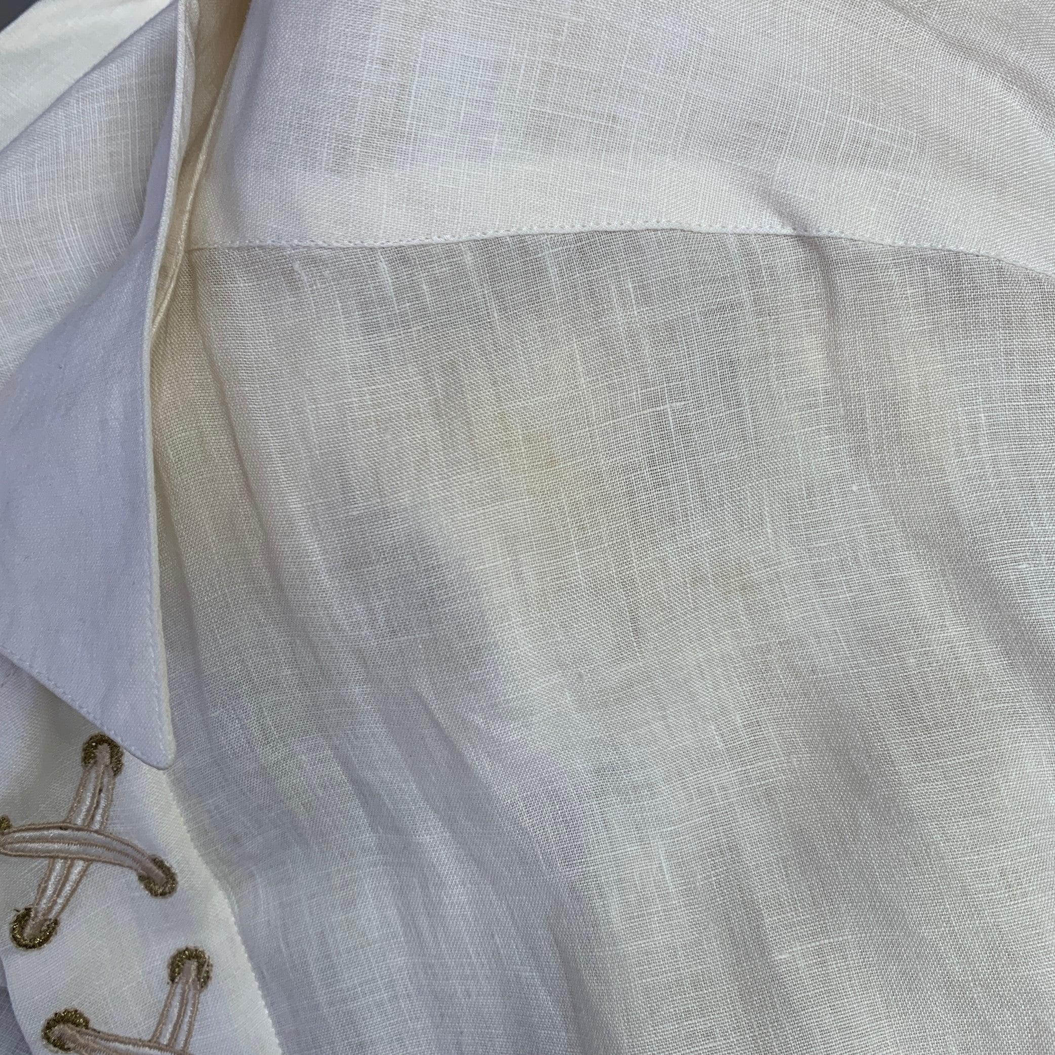 BYBLOS Size L Cream Gold Embroidery Linen One Pocket Long Sleeve Shirt For Sale 7