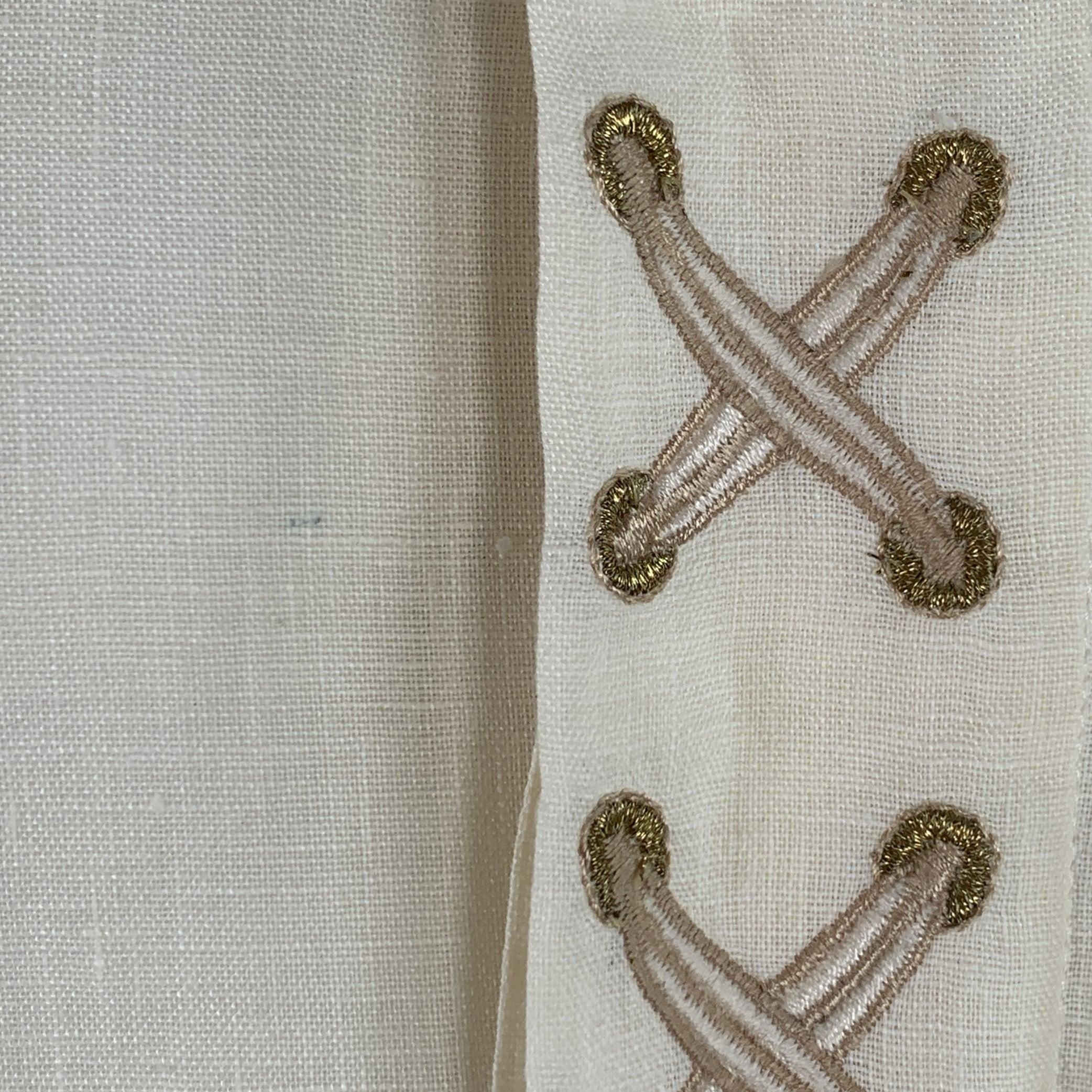 BYBLOS Size L Cream Gold Embroidery Linen One Pocket Long Sleeve Shirt For Sale 1